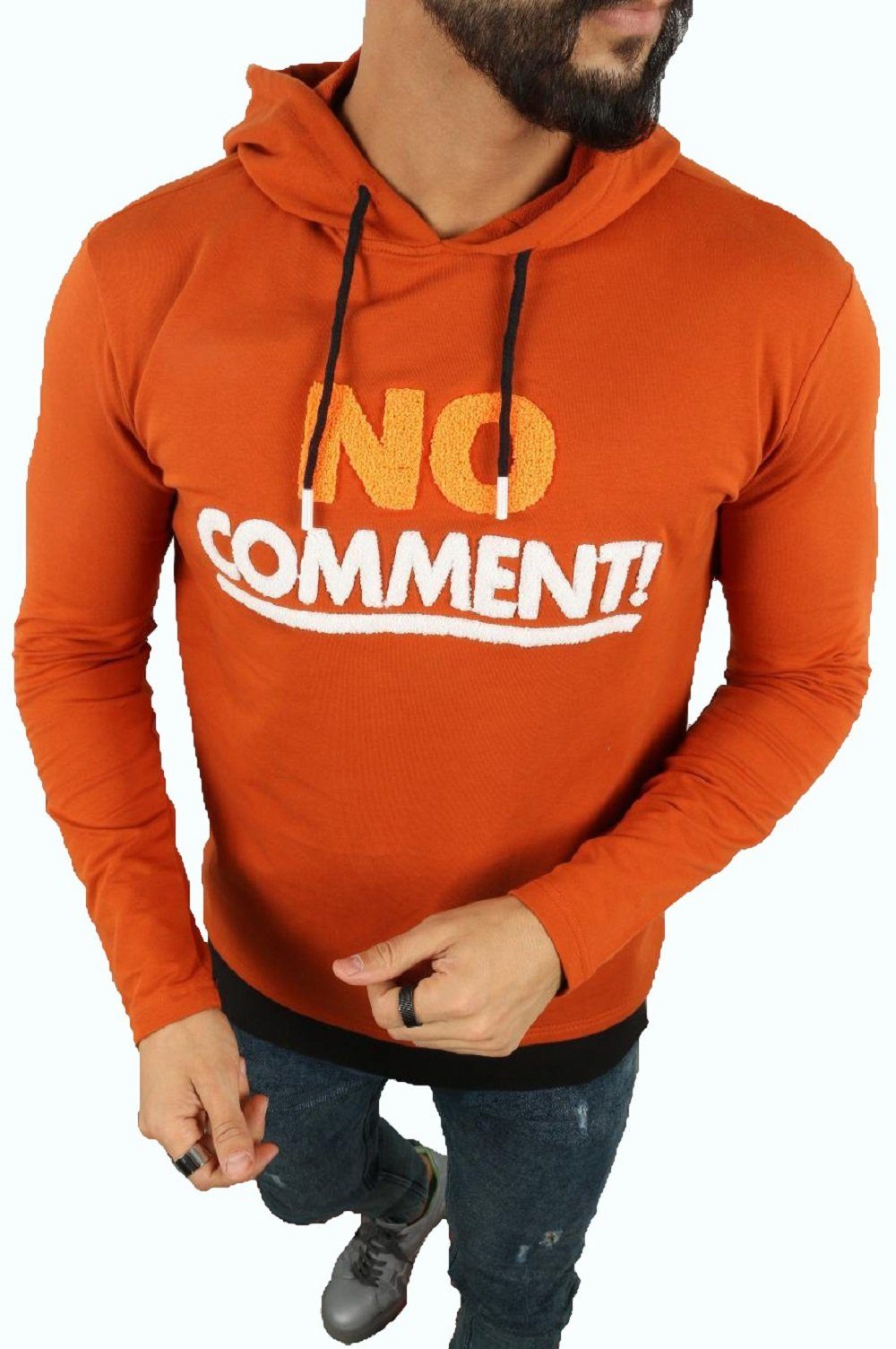 Megaman Kapuzenpullover Pullover Jeans Herren Baumwolle Kapuzenpullover Comment" Hoodie Premium "No Orange
