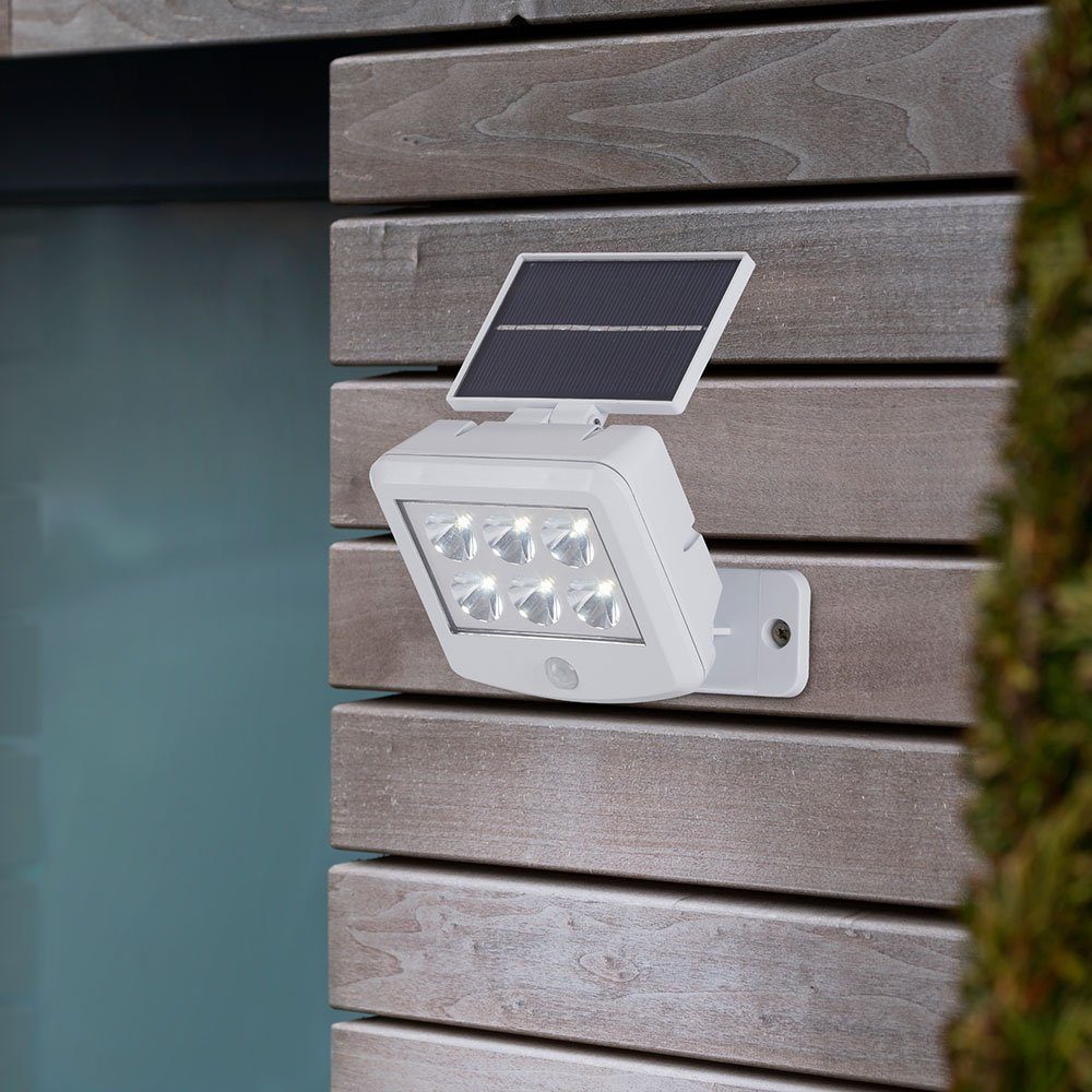 für Tageslichtweiß, mit Solarlampen LED verbaut, etc-shop Solar Außen-Wandleuchte, Kaltweiß, fest Bewegungsmelder LED-Leuchtmittel Außen