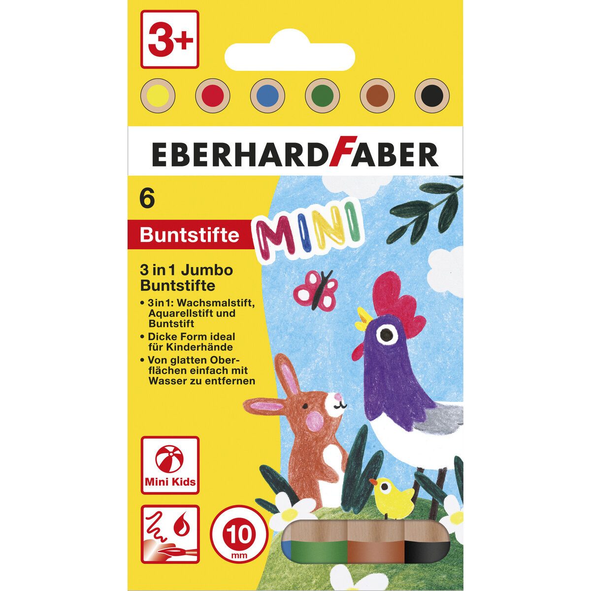 Eberhard Faber Buntstift Farbstiftetui Jumbo Mini Kids 3in1 - 6er Etui. (6 Stück)