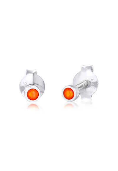 Elli Paar Ohrstecker Stecker Rund Opal Synthetisch Orange 925 Silber, Halloween