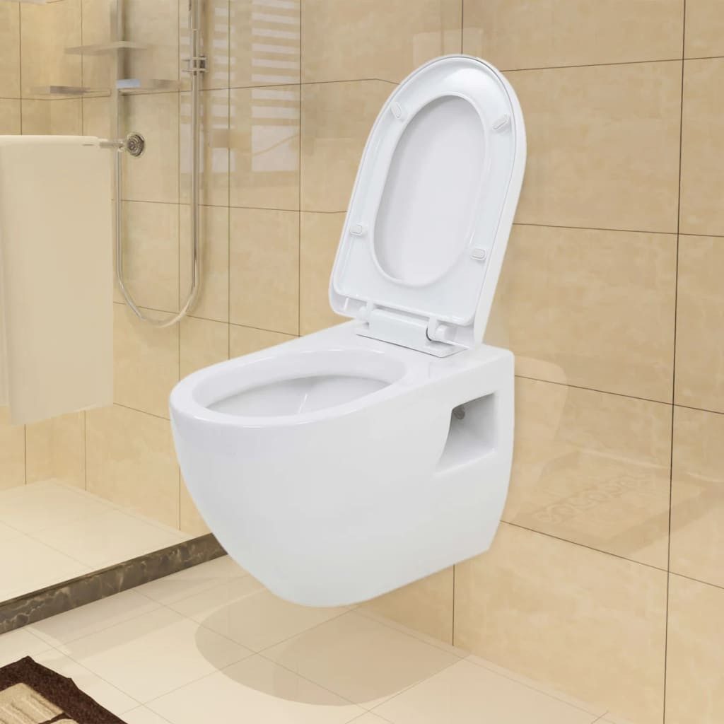 vidaXL Tiefspül-WC Hänge-Toilette mit Einbau-Spülkasten Keramik Weiß