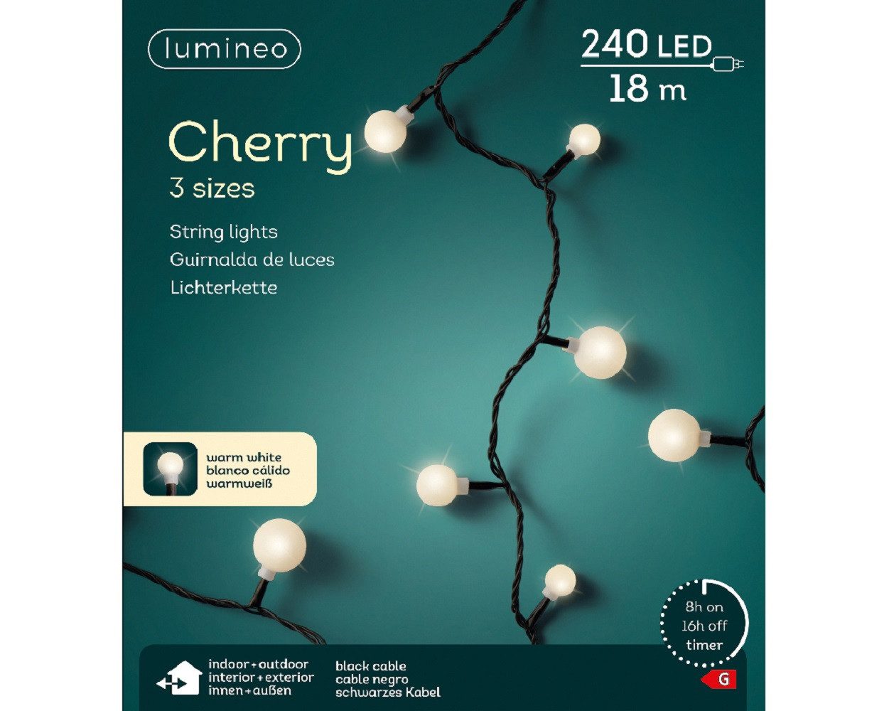 Kaemingk LED-Lichterkette LED Cherrybeleuchtung Outdoor L.1800cm240Lschwarz/warmes weiss