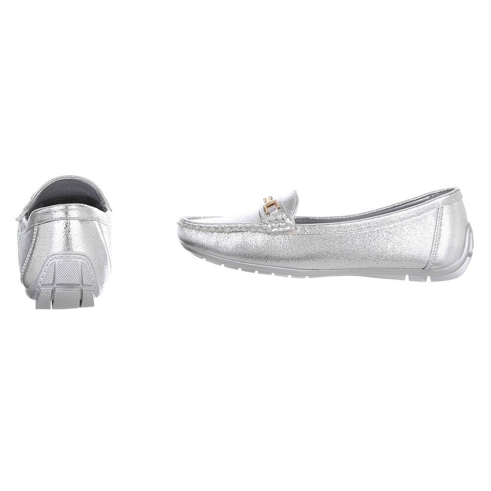 Ital-Design Damen Mokassin Slip-On Loafer mit Zierdetail Slipper (91261042) Flach Mokassins in Silber – Bild 5 von 5