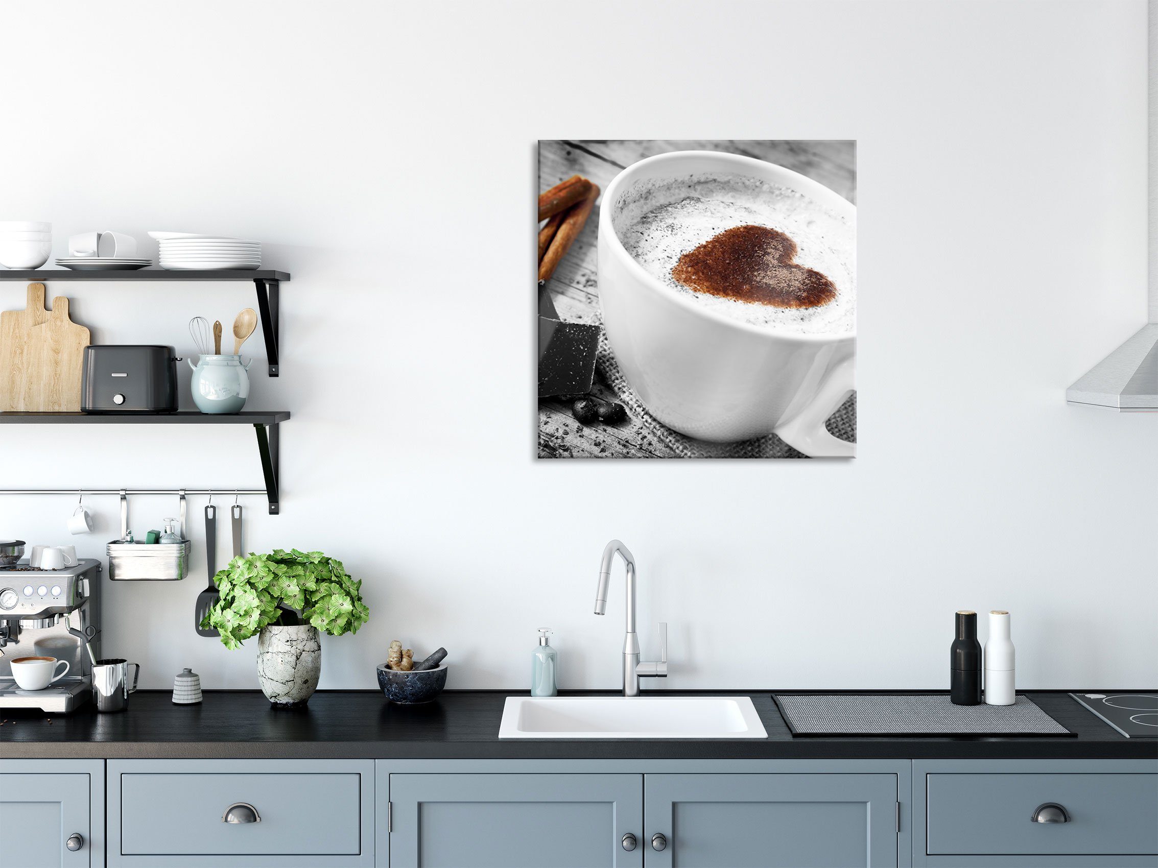 schönes Pixxprint Kaffeesahneherz aus Glasbild inkl. Abstandshalter (1 St), Aufhängungen Echtglas, Glasbild und schönes Kaffeesahneherz,