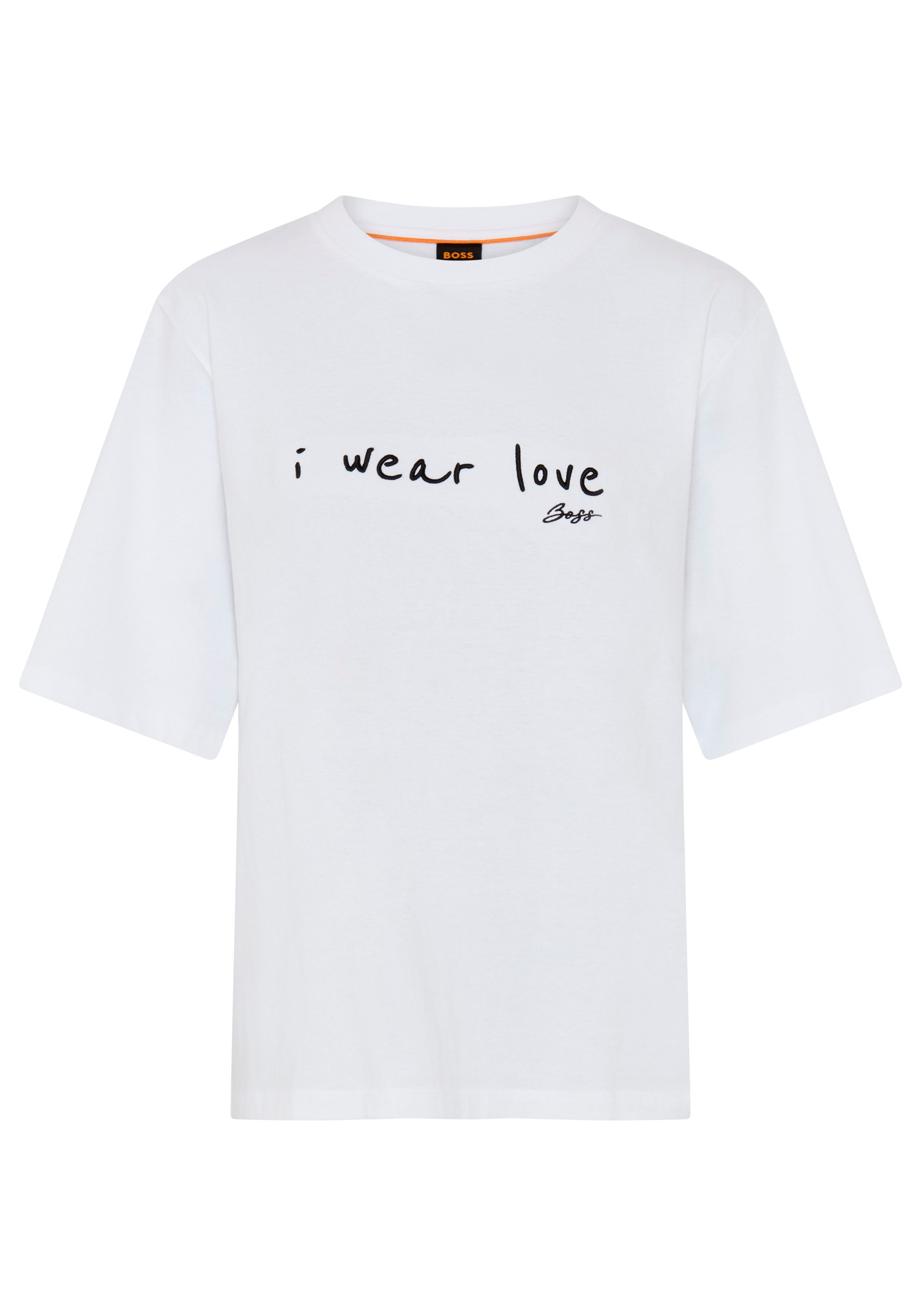 BOSS ORANGE T-Shirt Eregular Premium Damenmode mit Statement-Schriftzug, Relaxed Fit