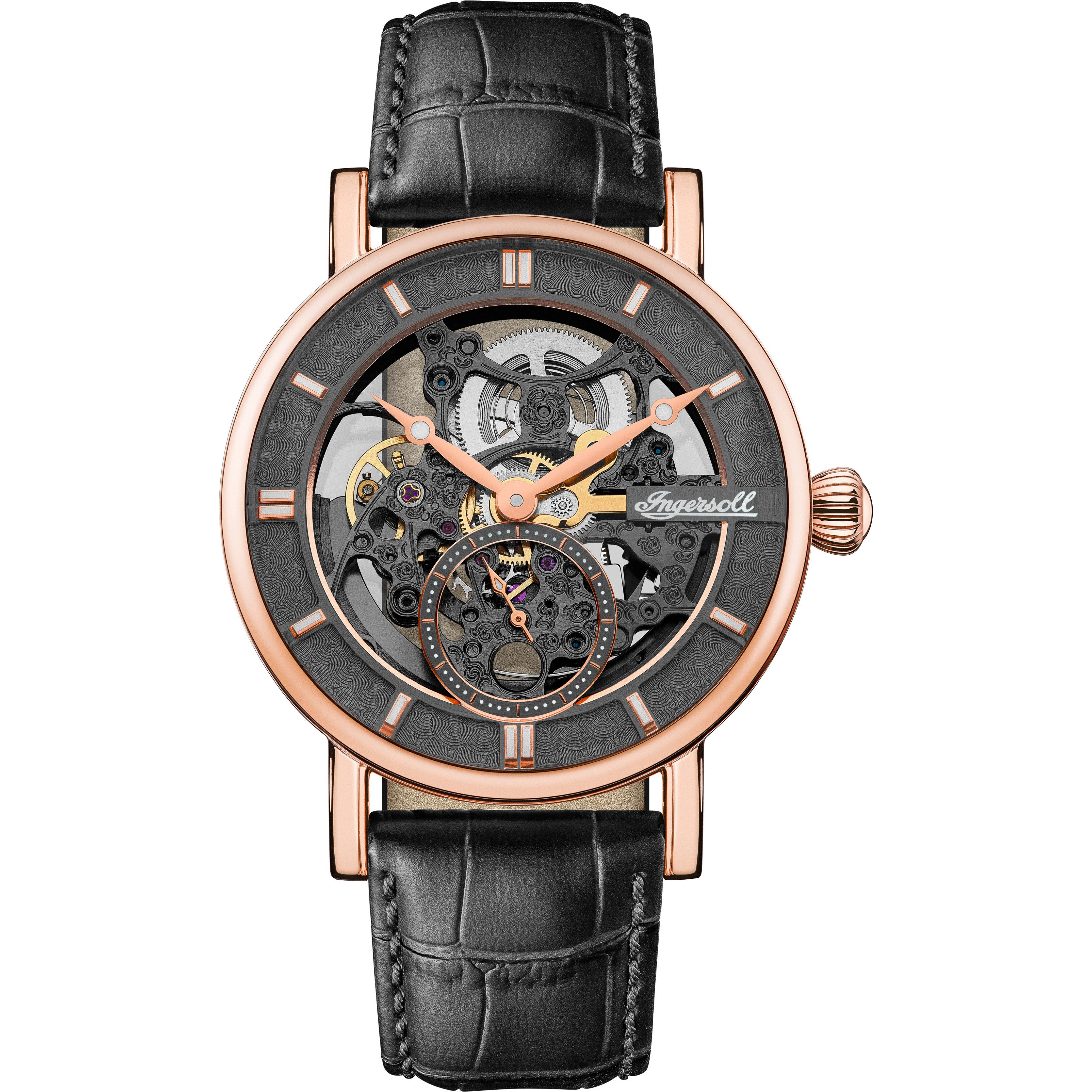 Ingersoll Automatikuhr The Herald I00403B, Armbanduhr, Herrenuhr, Mechanische Uhr, Lederarmband, analog
