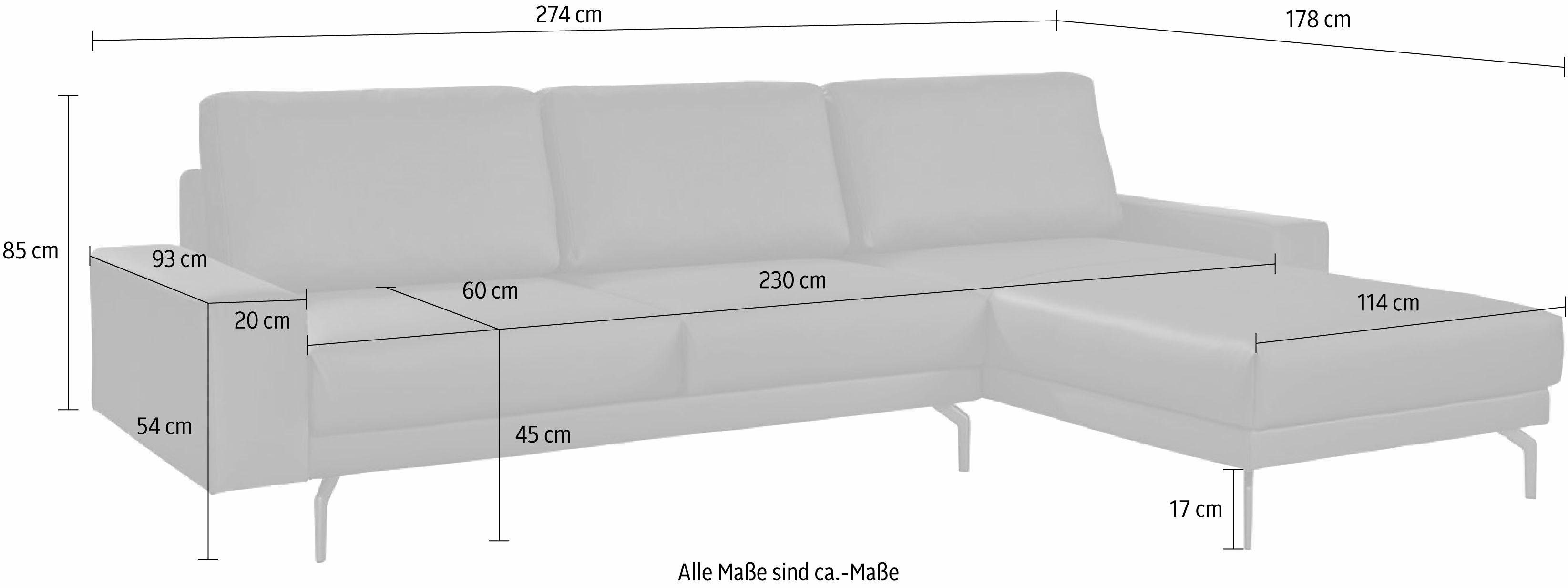 niedrig, cm in 274 sofa breit Alugussfüße Ecksofa umbragrau, und Breite hs.450, hülsta Armlehne