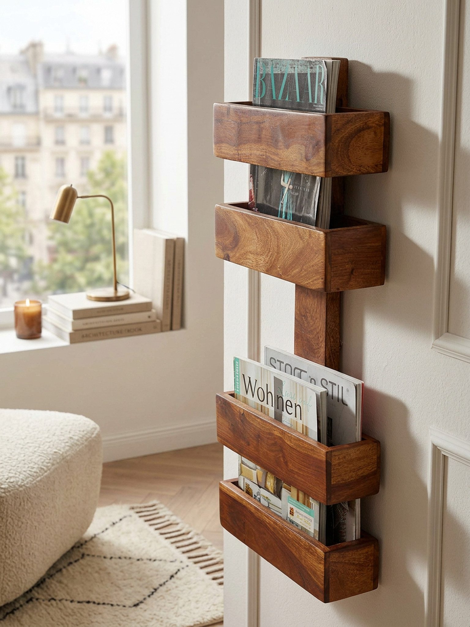 KADIMA DESIGN Zeitungsständer Zeitungsständer MUMBAI Massivholz 2 Ablagefächer Wohnzimmer, Zeitschriften-Ständer Design Prospekt-Halter Landhausstil