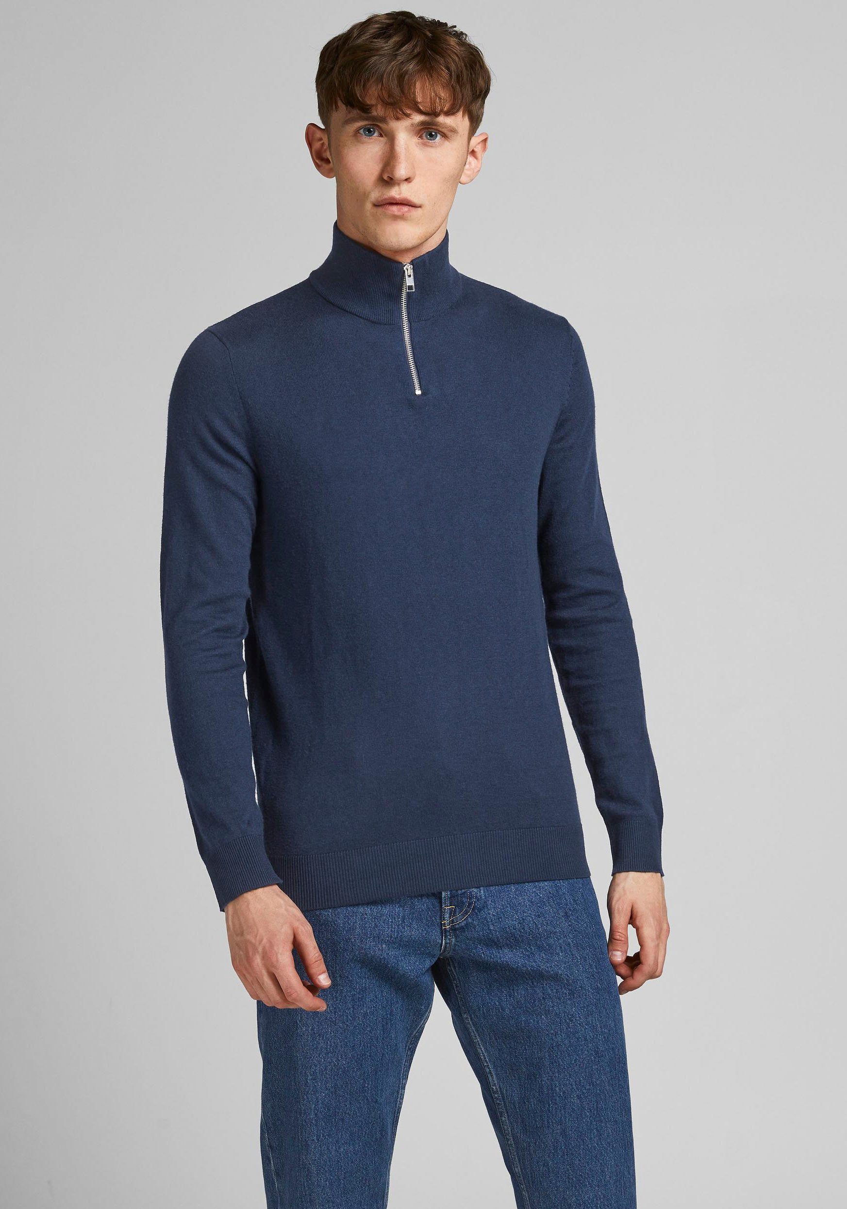 Jack & Jones Rundhalspullover EMIL KNIT HALF ZIP navy