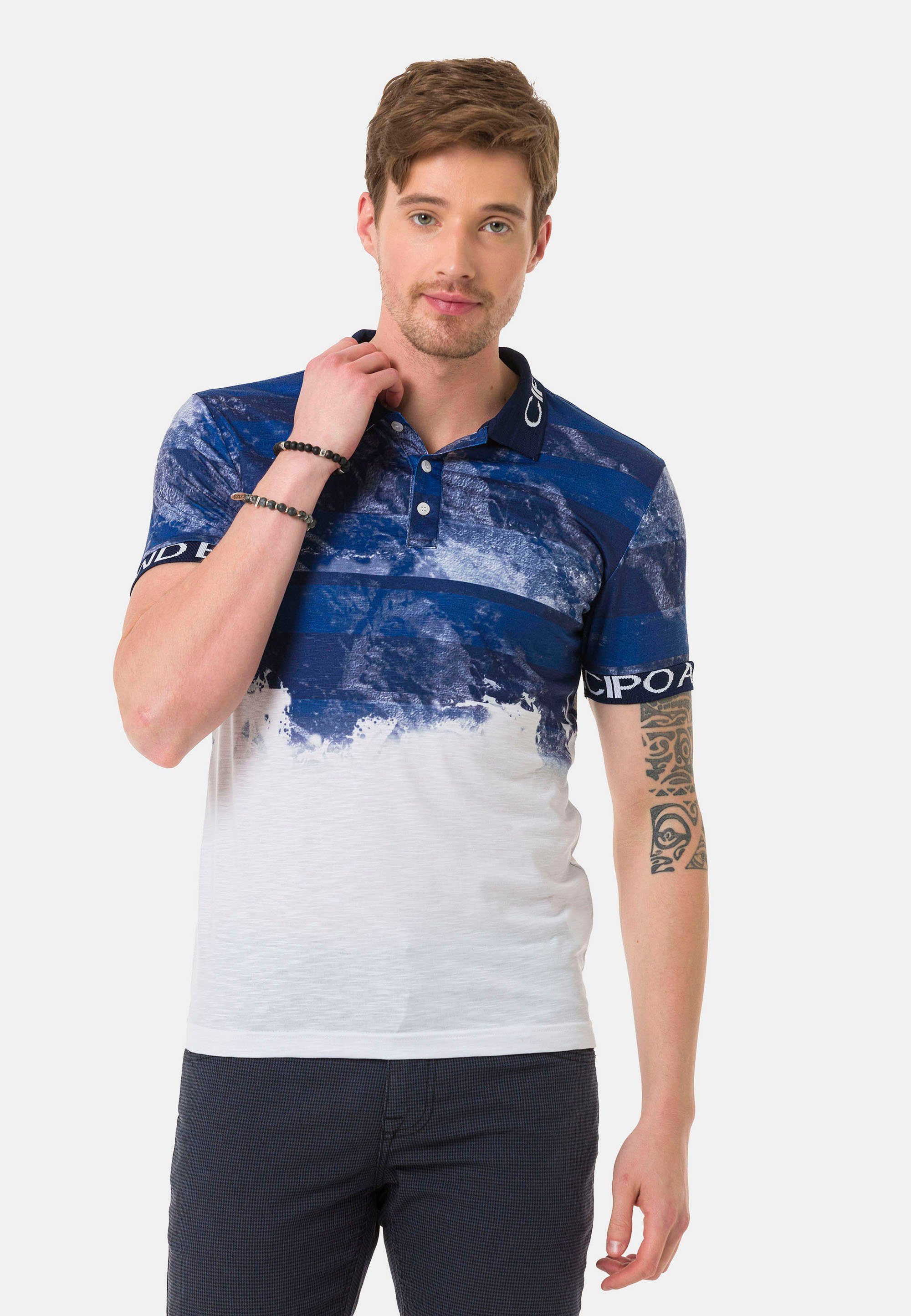 Cipo & Baxx Poloshirt in zweifarbigem Muster blau-weiß
