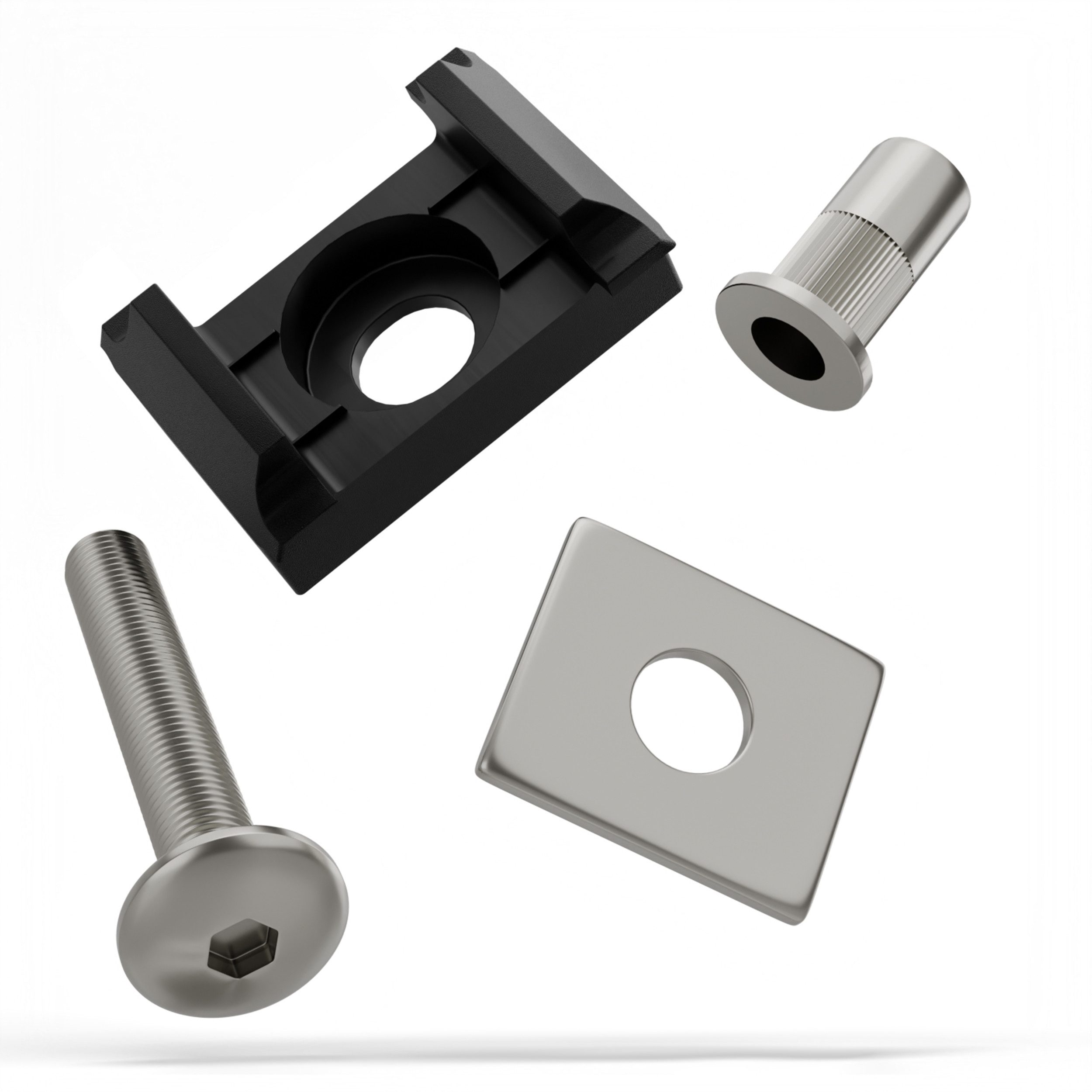 Qualinos Doppelstabmattenzaun Montage- und Reparaturset Klemmplatte Flach V2A Haltebock Universell, (Vorteilspack, 10-St., Vollständiges Montageset flache Klemmplatten flacher Bock), Komplettes Set - V2A Edelstahl rostfrei - UV stabilisiert