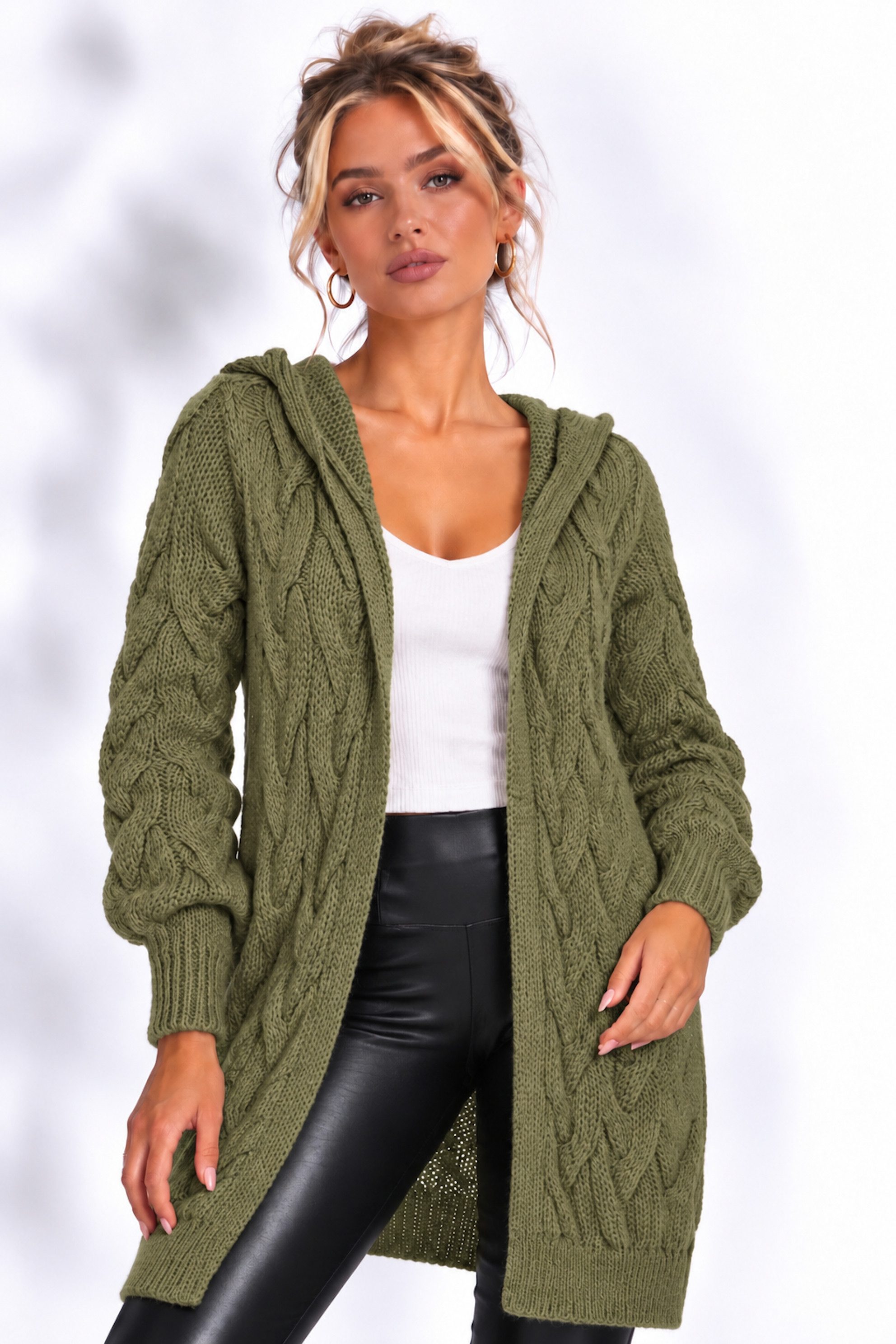 Worldclassca Kapuzenstrickjacke Worldclassca lange Strickjacke Zopfmuster Cardigan Kapuze Bolero Neue Kollektion - Stilvolle und gemütliche Strick Mode für Damen