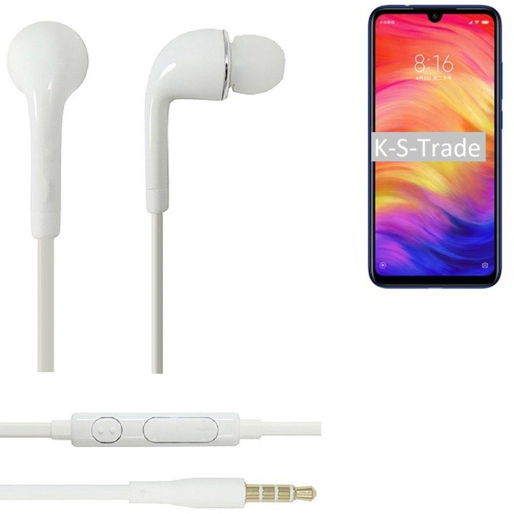 K-S-Trade für Xiaomi Redmi Note 7 india In-Ear-Kopfhörer (Kopfhörer Headset mit Mikrofon u Lautstärkeregler weiß 3,5mm)