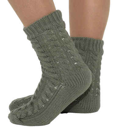 Markenwarenshop-Style Kuschelsocken Hüttensocken Haussocken Socken Teddy Strickmuster Zopf 39-42 Farbe: