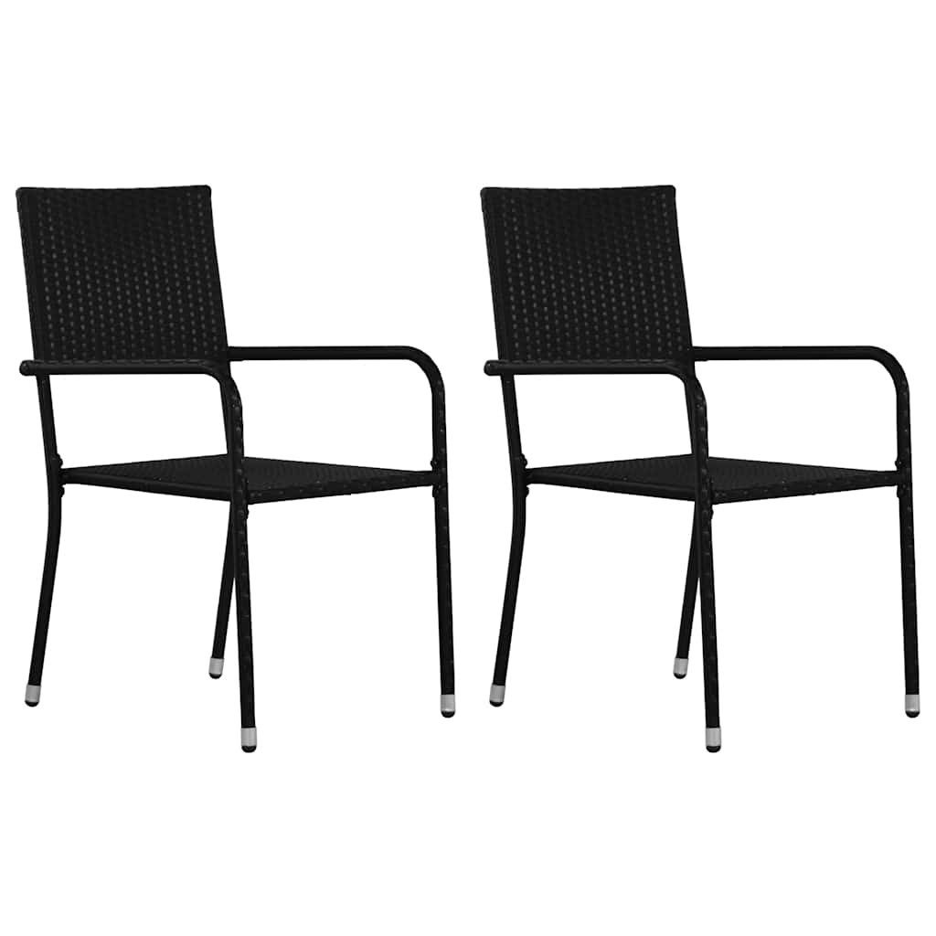 vidaXL Sitzgruppe vidaXL Garten-Essstühle 2 Stk. Stapelbar Schwarz Polyrattan