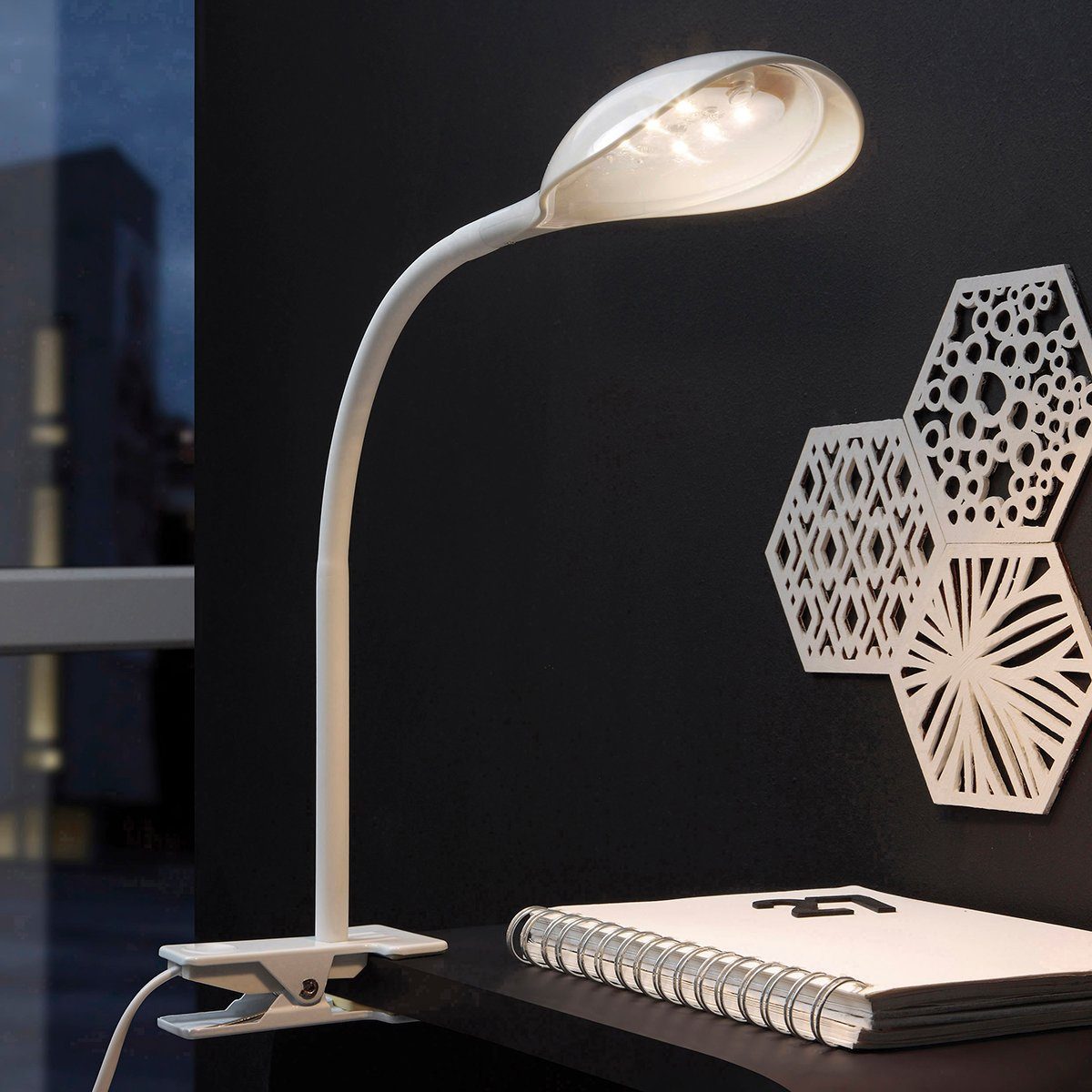 MeLiTec Tischleuchte LED Klemmleuchte Schreibtischlampe mit Klemmfuß flexibel warmweiß T114, LED fest integriert, 3000K Warmweiß