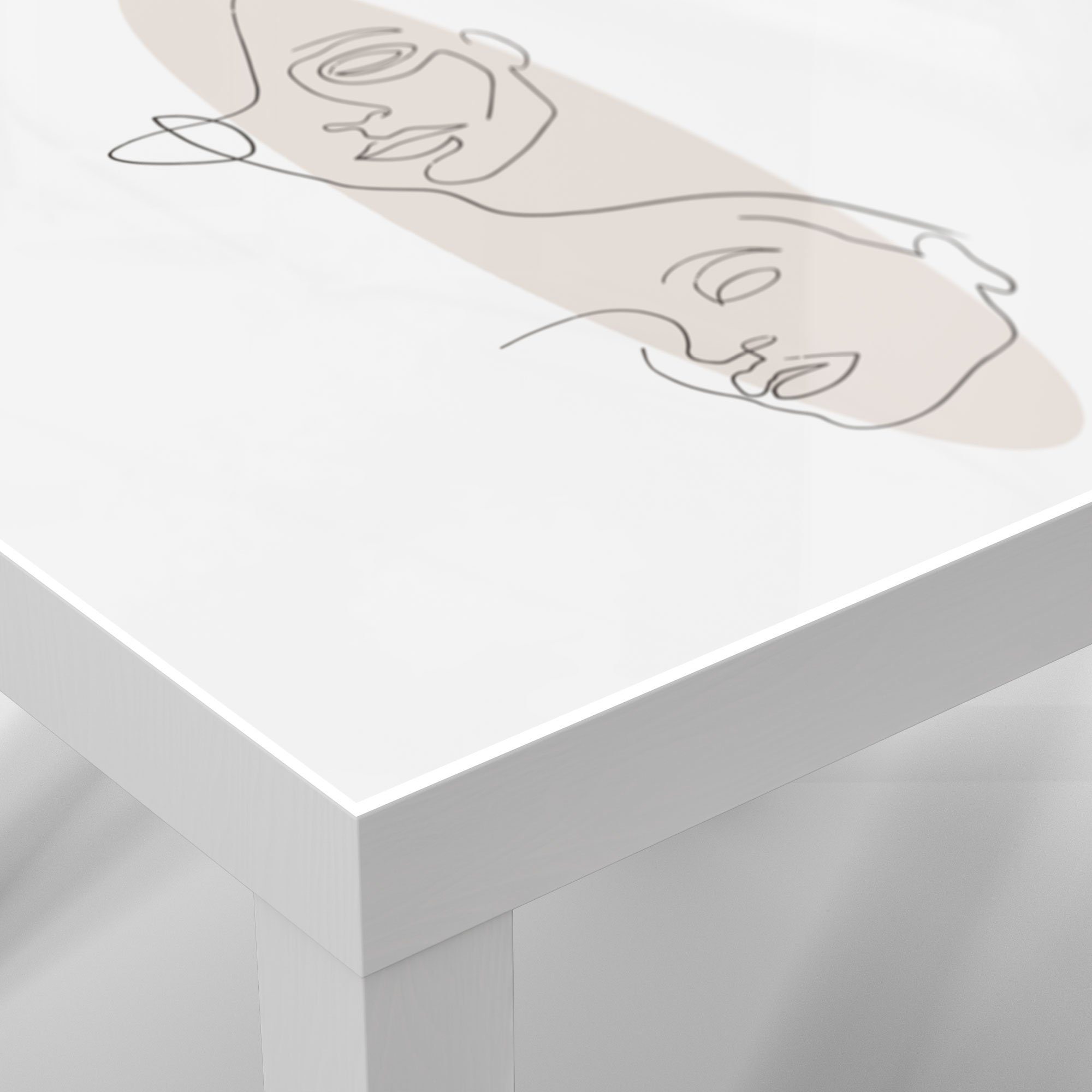 Couchtisch Beistelltisch Weiß Glas DEQORI Glastisch Oval', vor 'Linien-Gesichter modern