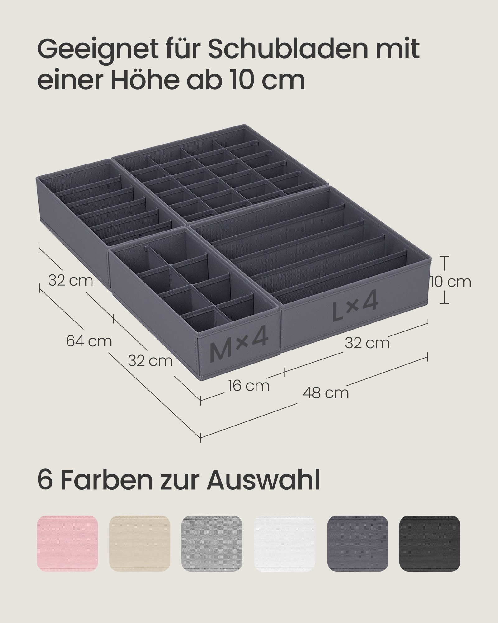 SONGMICS Aufbewahrungsbox Unterwäsche-Organizer, faltbar, Stoffboxen, für BHs Socken Krawatten (8 St), 8 Stück, Ordnungssystem Kleiderschrank, Aufbewahrungsbox Schrank