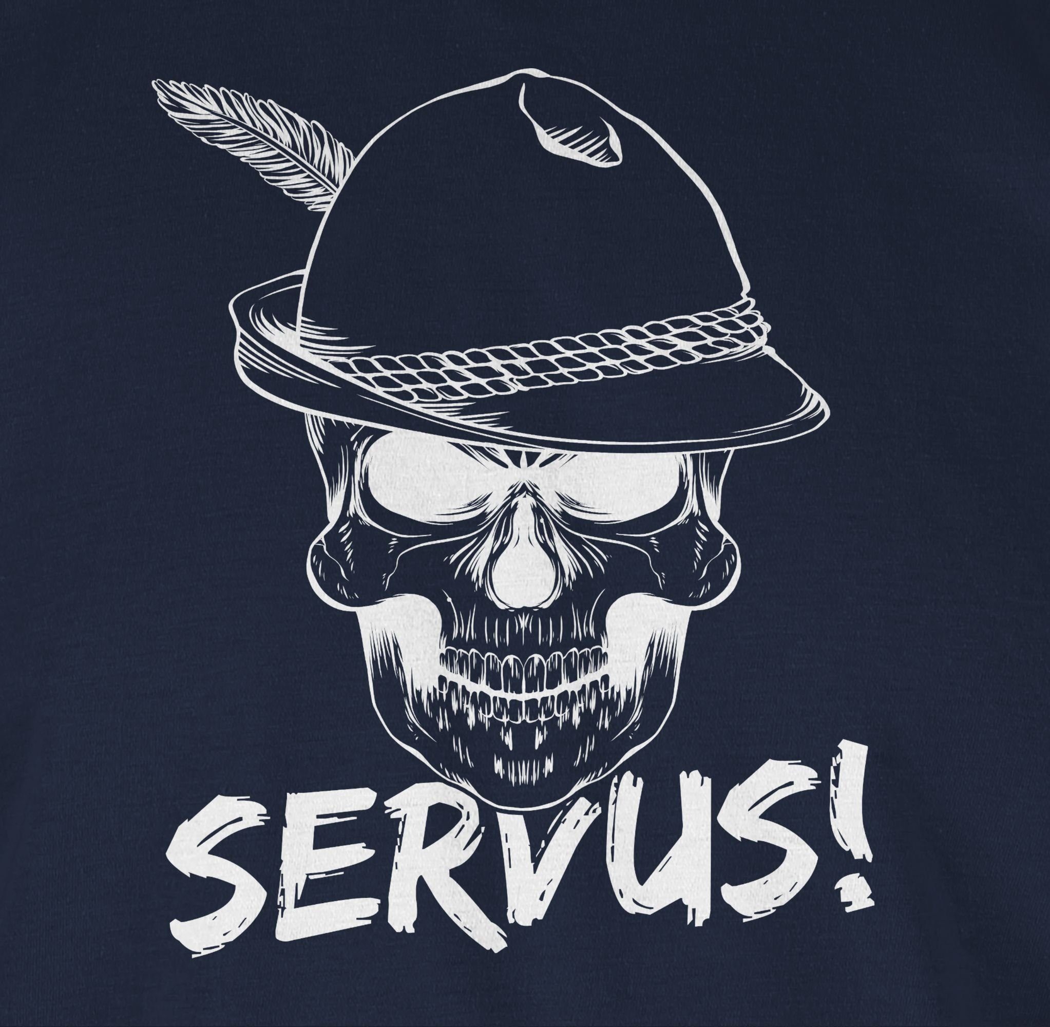 Shirtracer T-Shirt Oktoberfest Mode Blau Servus! Herren - für Navy Totenkopf 03 weiß