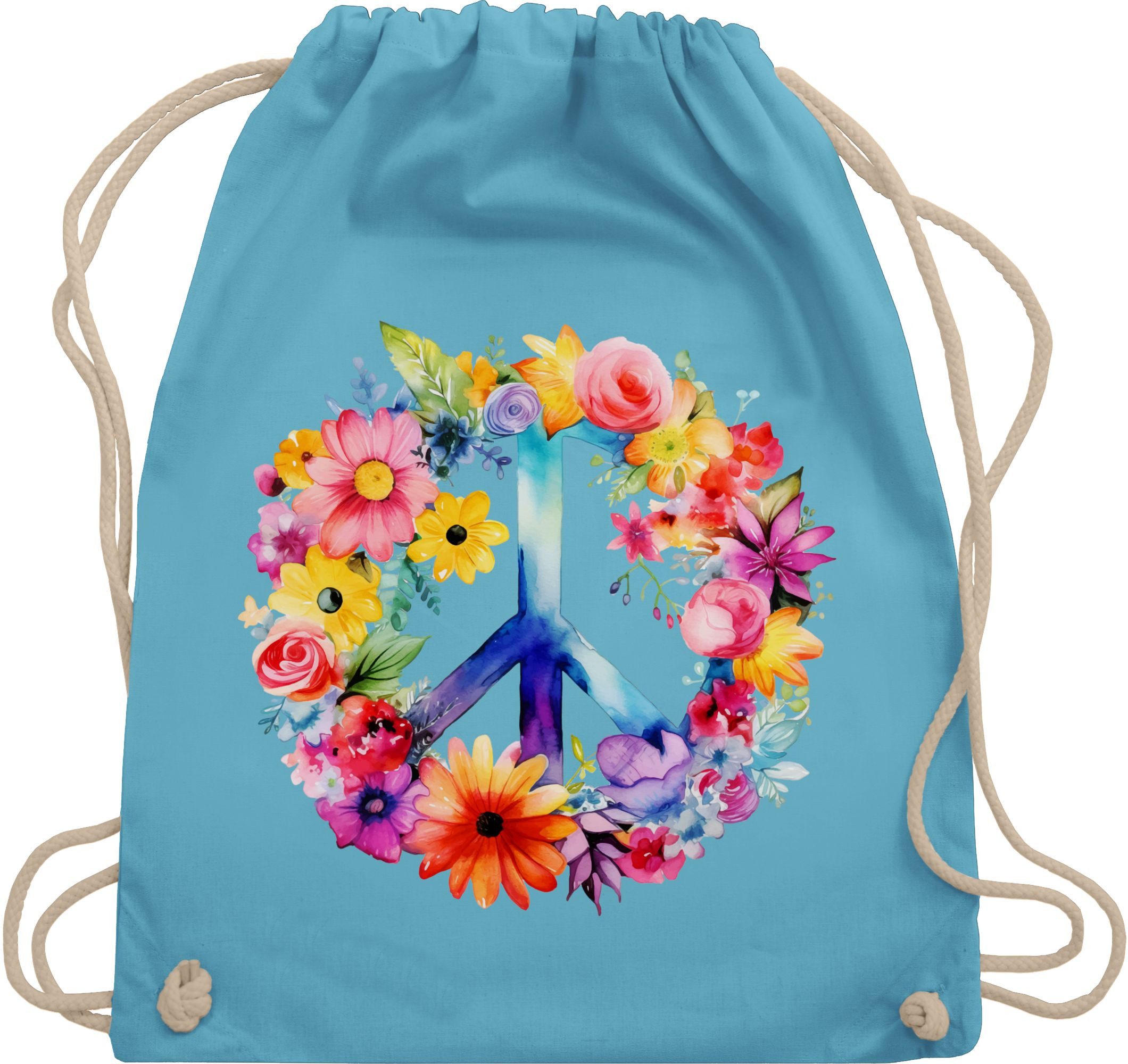 Shirtracer Turnbeutel Peacezeichen I Peace Symbol Hippie I Frieden I 60er I 70er Flower Powe, Statement