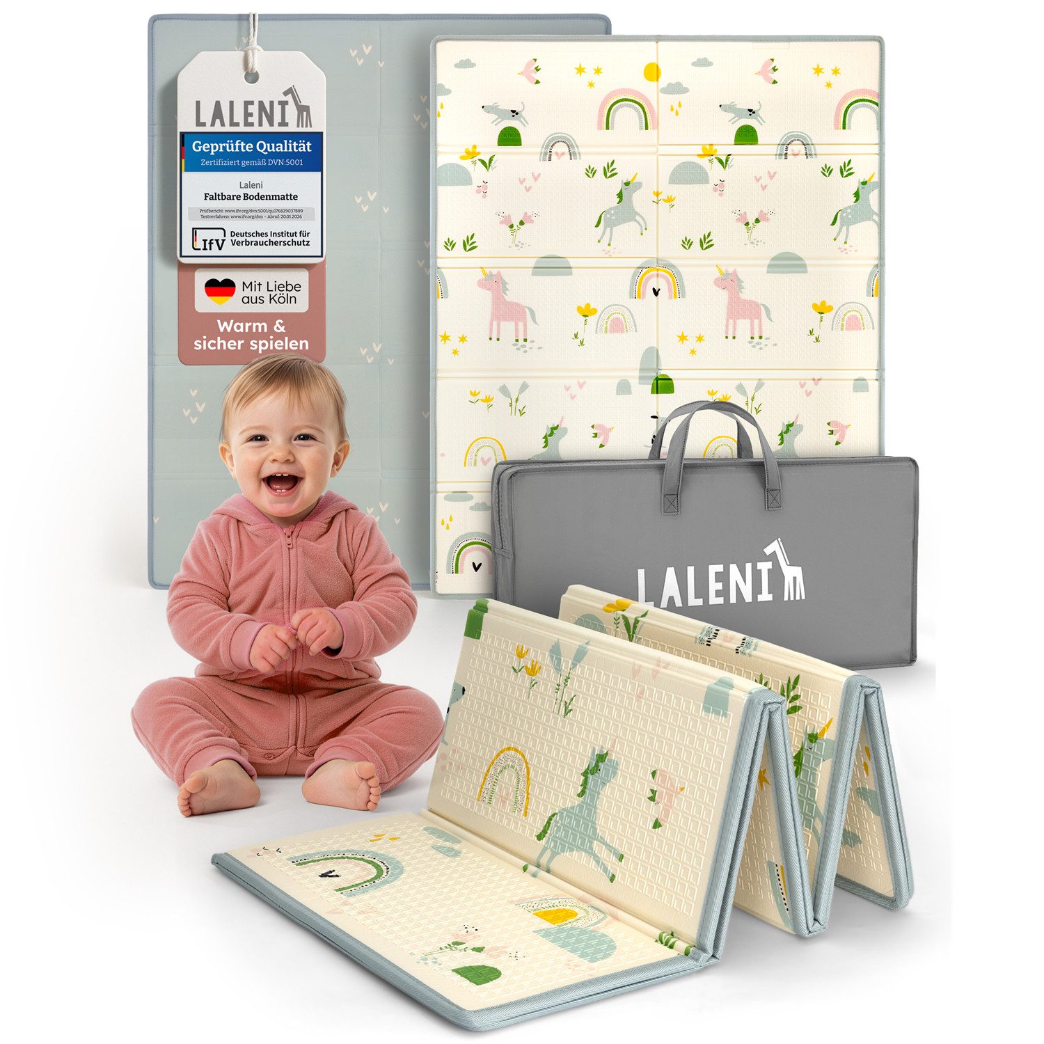 Laleni Spielmatte Krabbelmatte Baby, wasserdichte Spielmatte faltbar - Indoor & Outdoor, isolierende Spielmatte Kinder - weich & schützt vor kaltem Untergrund
