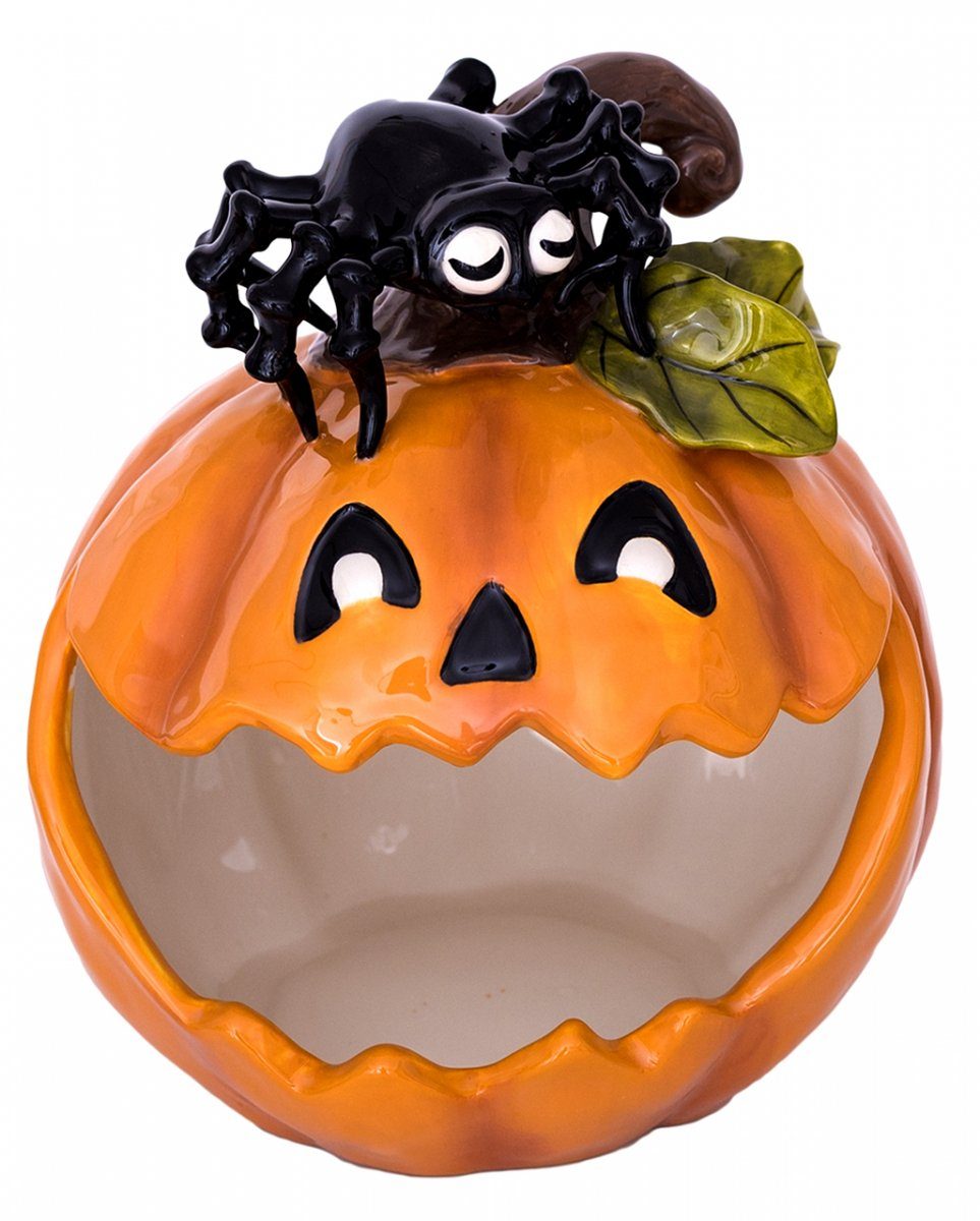Horror-Shop Dekofigur Spooky Kürbis Süßigkeiten Schale aus Keramik 21cm