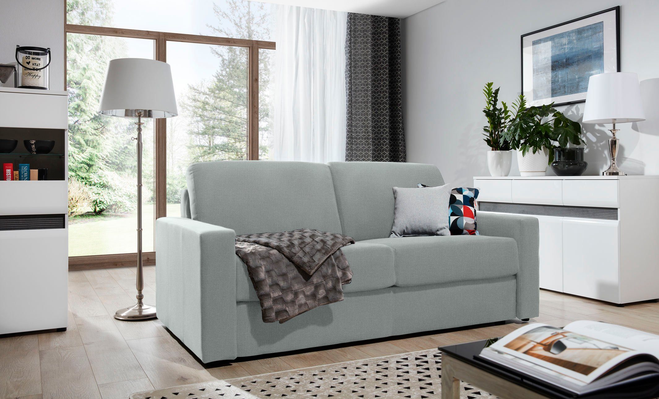 Stylefy 3-Sitzer Frieda, Sofa, 2-Sitzer, mit Bettfunktion, frei im Raum stellbar, Schaumstoff T18 und T28, Modern Design