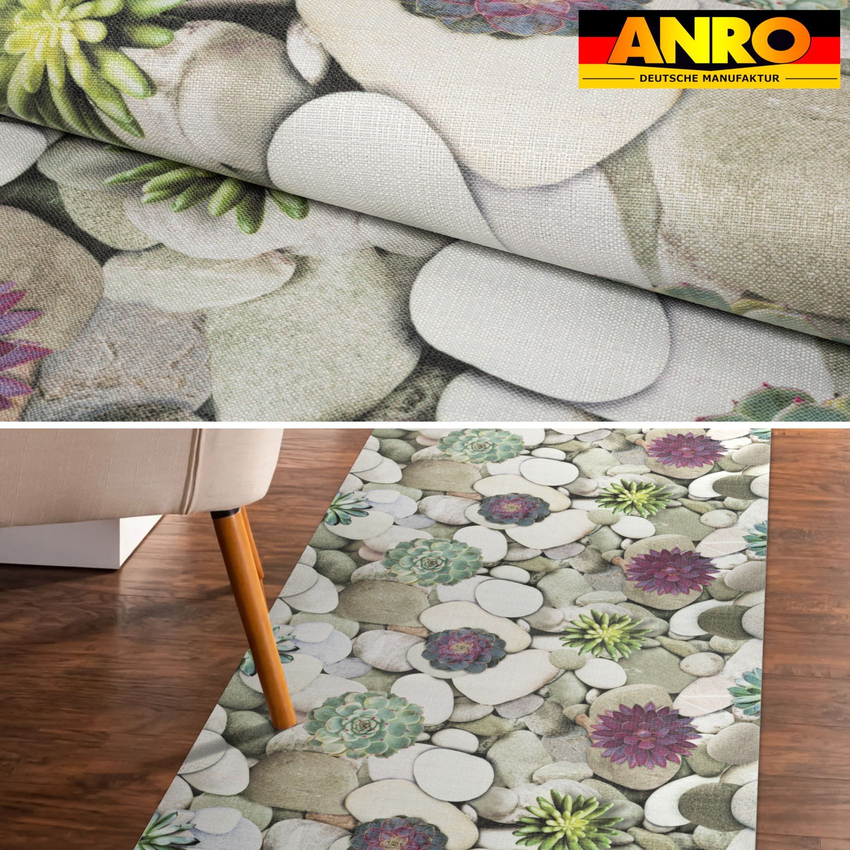 ANRO Küchenläufer RANNA Hochwertig Küchenteppich Teppich Textil, Eckig, Bodenläufer 100x65cm Spa Steine Grau pflegeleicht – Bild 2 von 5