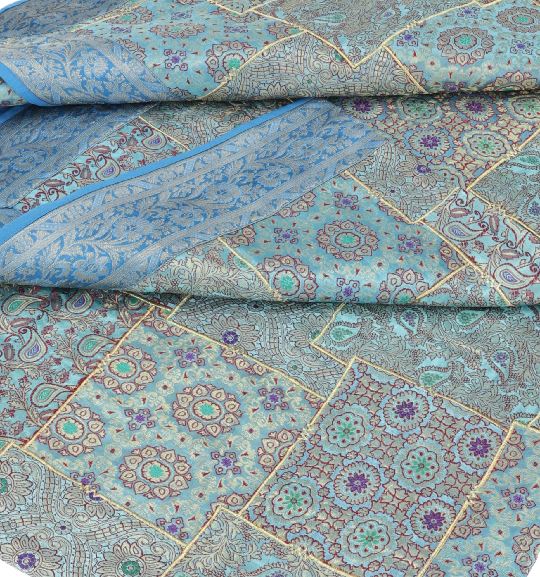 Tagesdecke Orientalische Patchwork Brokatdecke, blau Guru-Shop indische