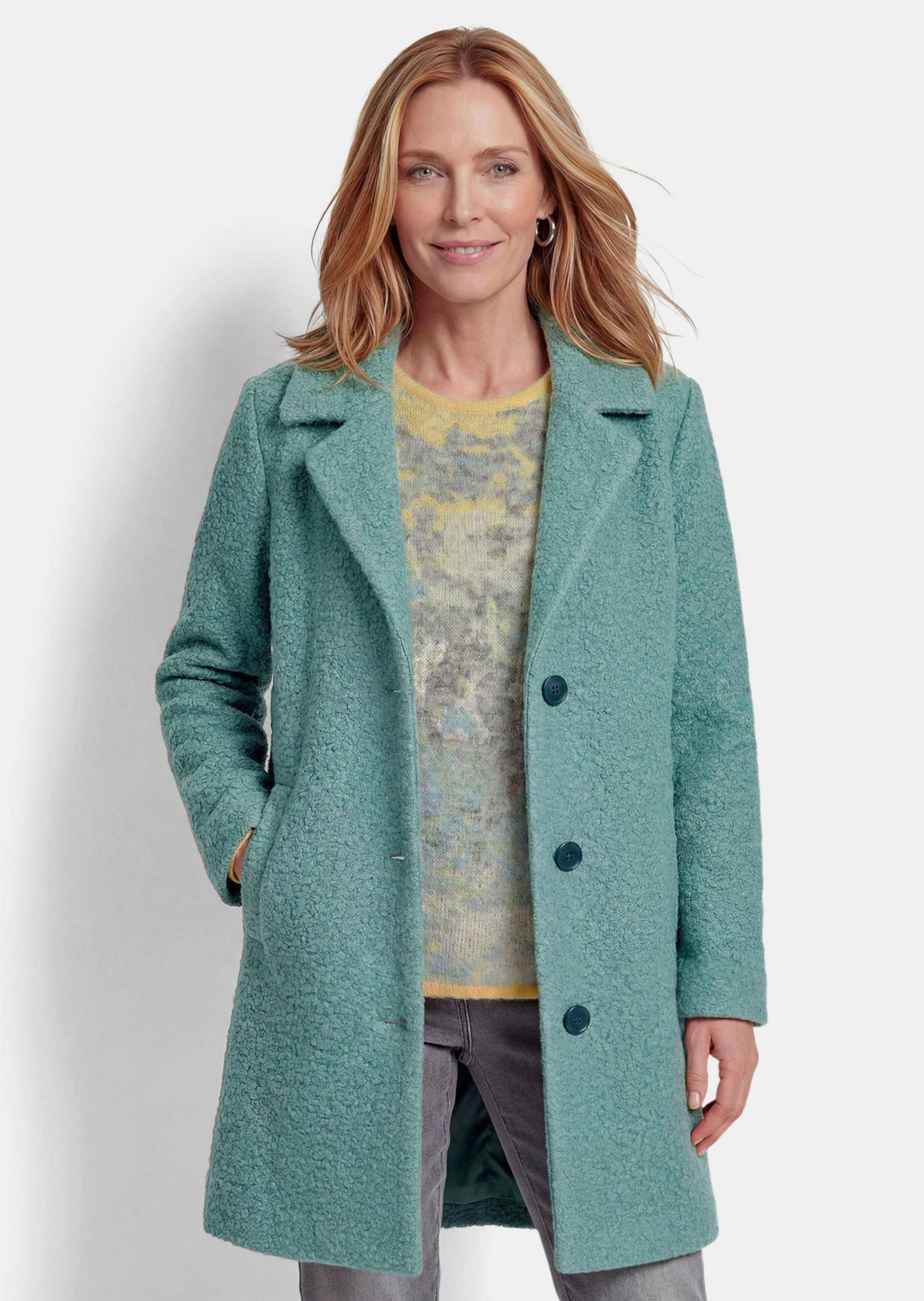 GOLDNER Jerseyblazer Gerader Bouclé-Mantel mit Reverskragen Leicht gefüttertes Modell mit Knopfleiste und Eingriffstaschen