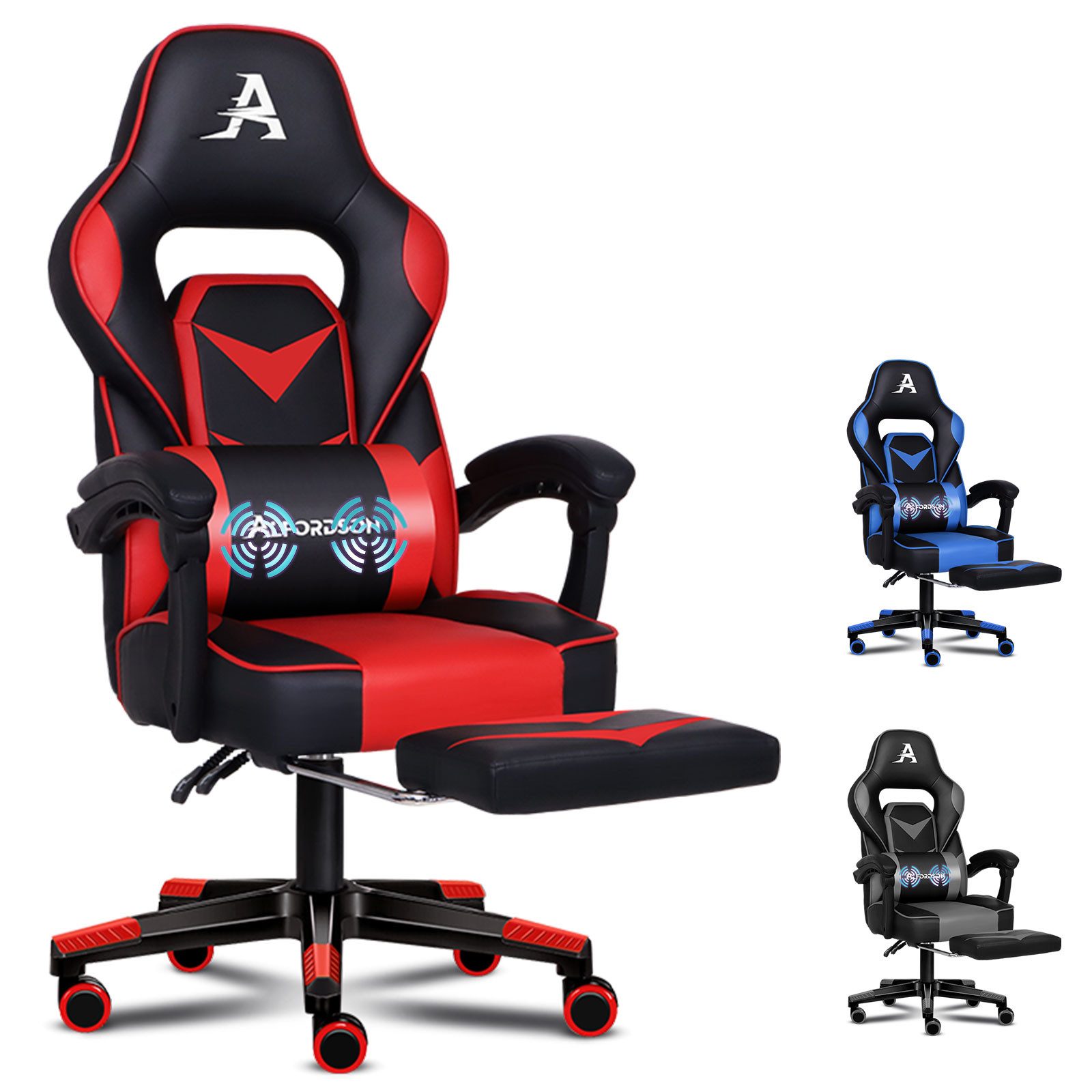 ALFORDSON Gaming-Stuhl Bürostuhl, Computersitz aus PU-Leder, Racing Executive-Fußstütze, mit extragroßem Lendenkissen