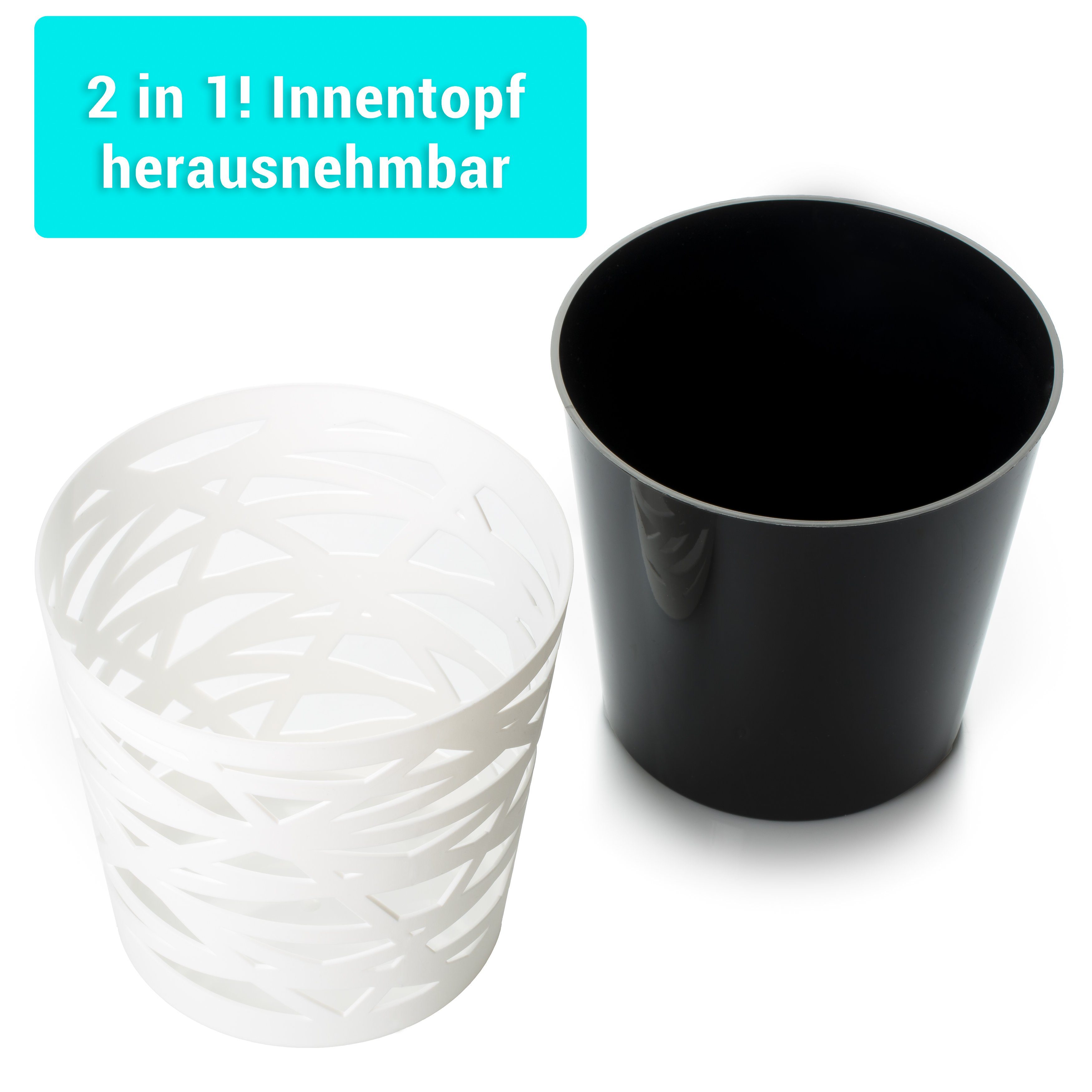 Übertopf, Centi Blumentopf 3D (Spar herausnehmbarem Einsatz Set), Übertopf 1, St., 4 in 4er Optik mit Set, 2