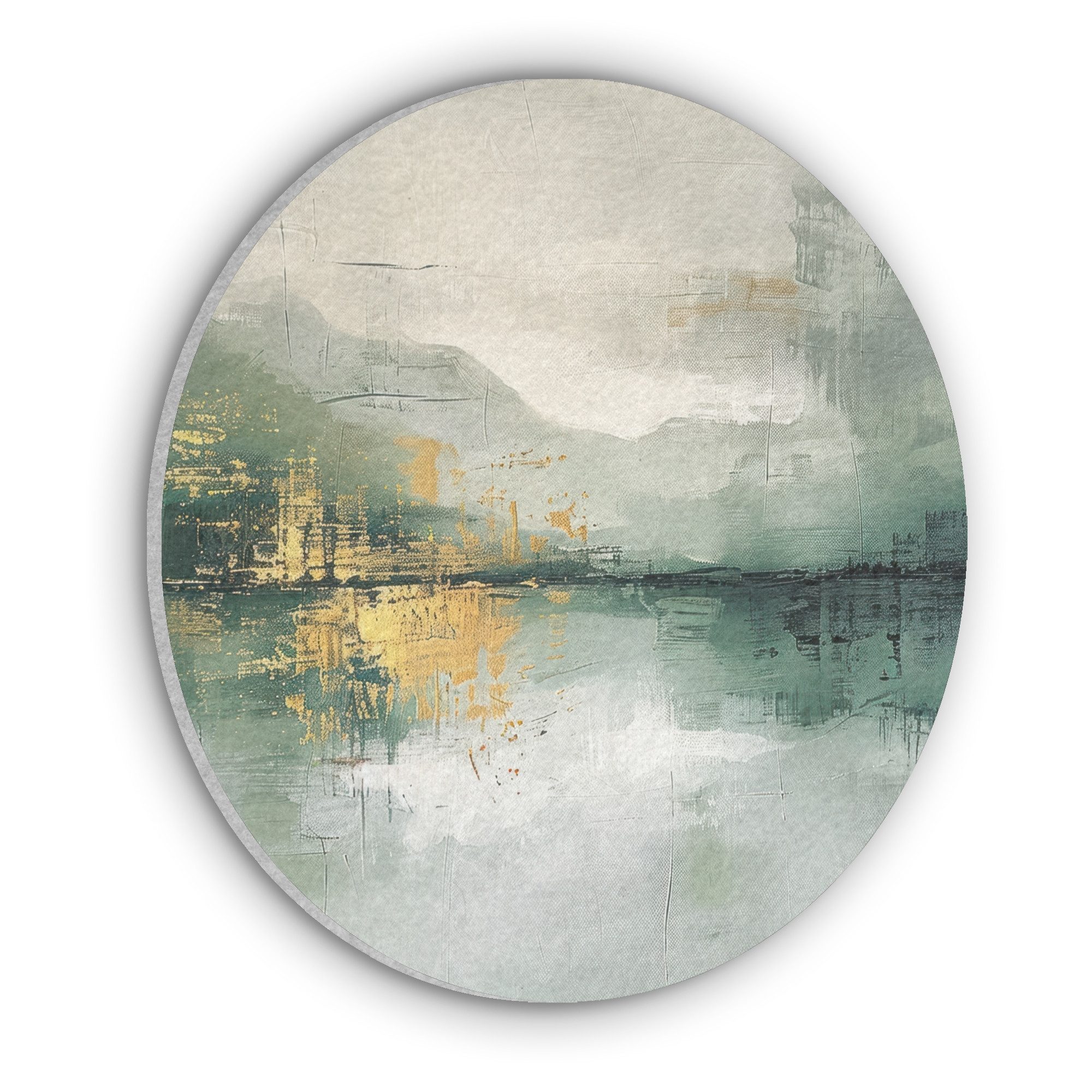 MuchoWow Gemälde Grün - Modern - Abstrakt - Gold, Fotodruck (1 St), Akustikpaneele rund, Schalldämmung, Akustikbilder 30x30 cm