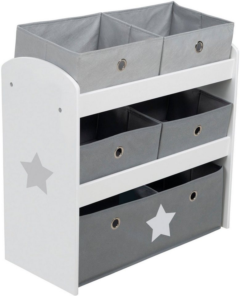 roba® Kinderregal Stars, grau, inklusive 5 Stoffboxen in 2 Größen