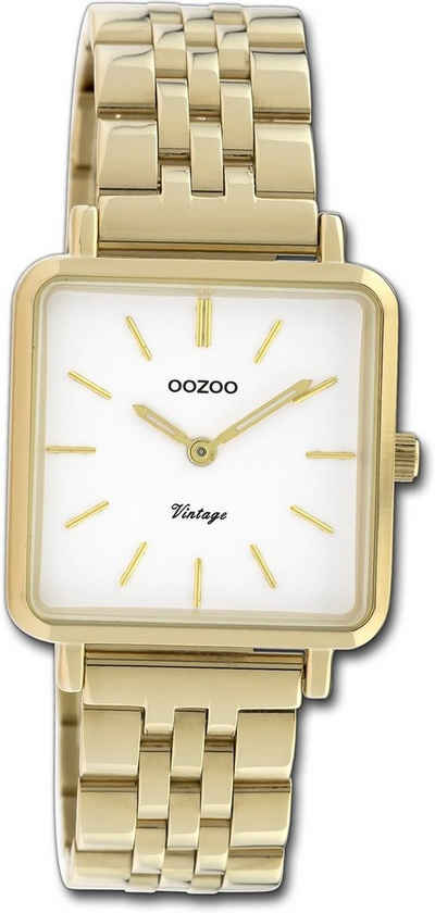 OOZOO Quarzuhr Oozoo Damen Armbanduhr Timepieces, Damenuhr Metallarmband gold, eckiges Gehäuse, extra groß (ca. 29x29mm)