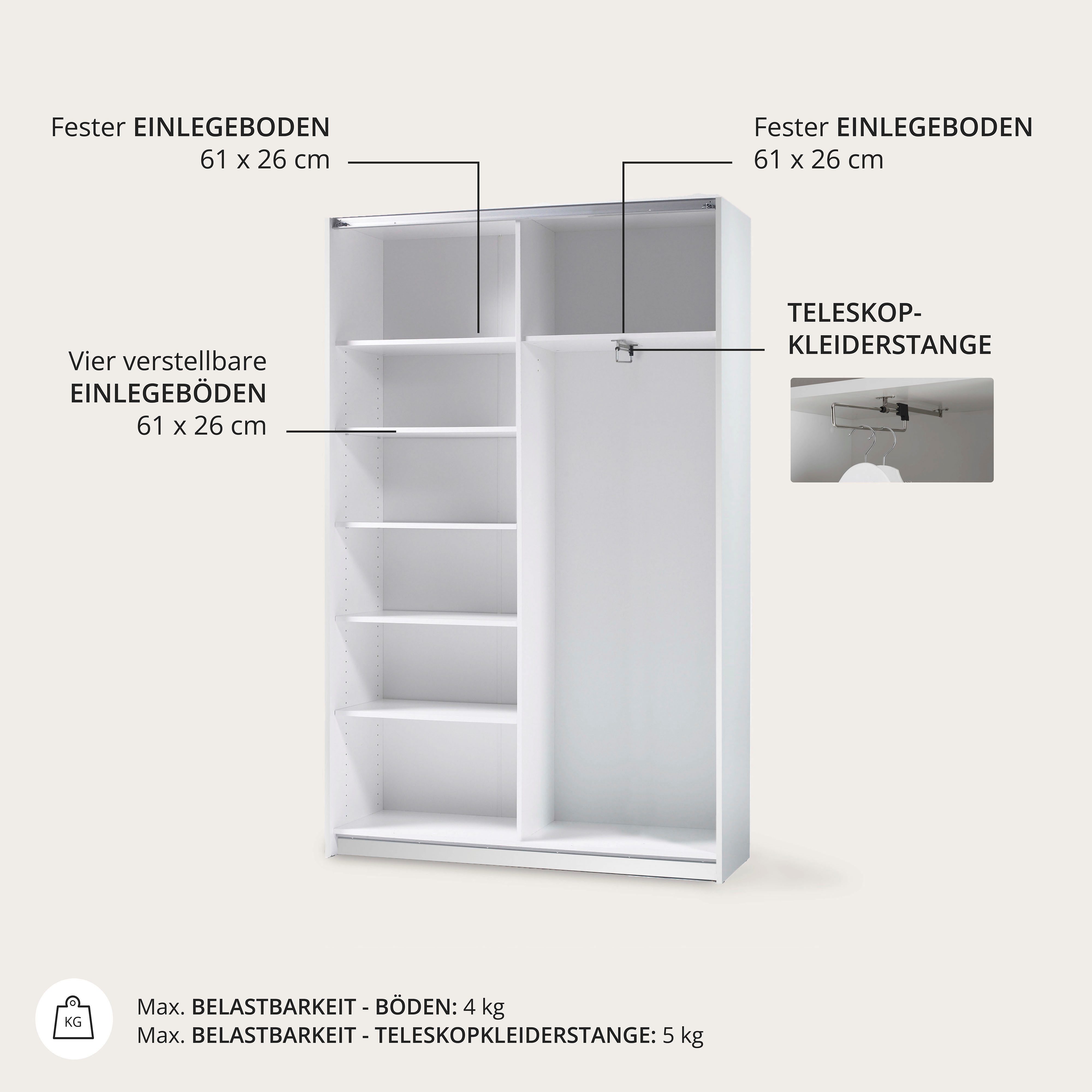 Schlafkontor Schwebetürenschrank Heimo/Fast Schrank Kleiderschrank Garderobe OTTO´s CHOICE geringe Tiefe, ausziehbarer Kleiderstange, Garderobenschrank, 6 Böden