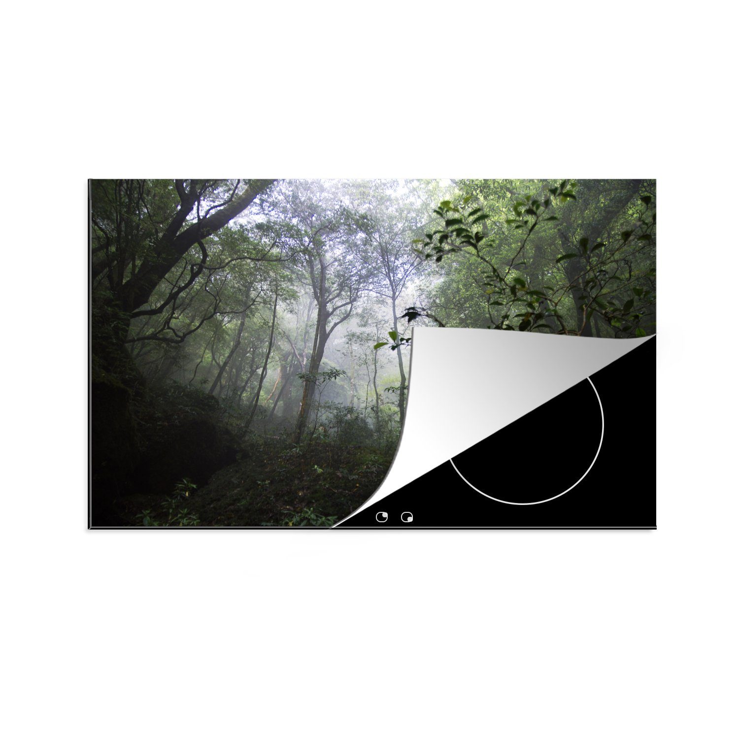 MuchoWow Herdblende-/Abdeckplatte Wald am Motchomudake 81x52 die cm, für Japan, Yakushima (1 auf Vinyl, Ceranfeldabdeckung in Induktionskochfeld tlg), küche, Schutz