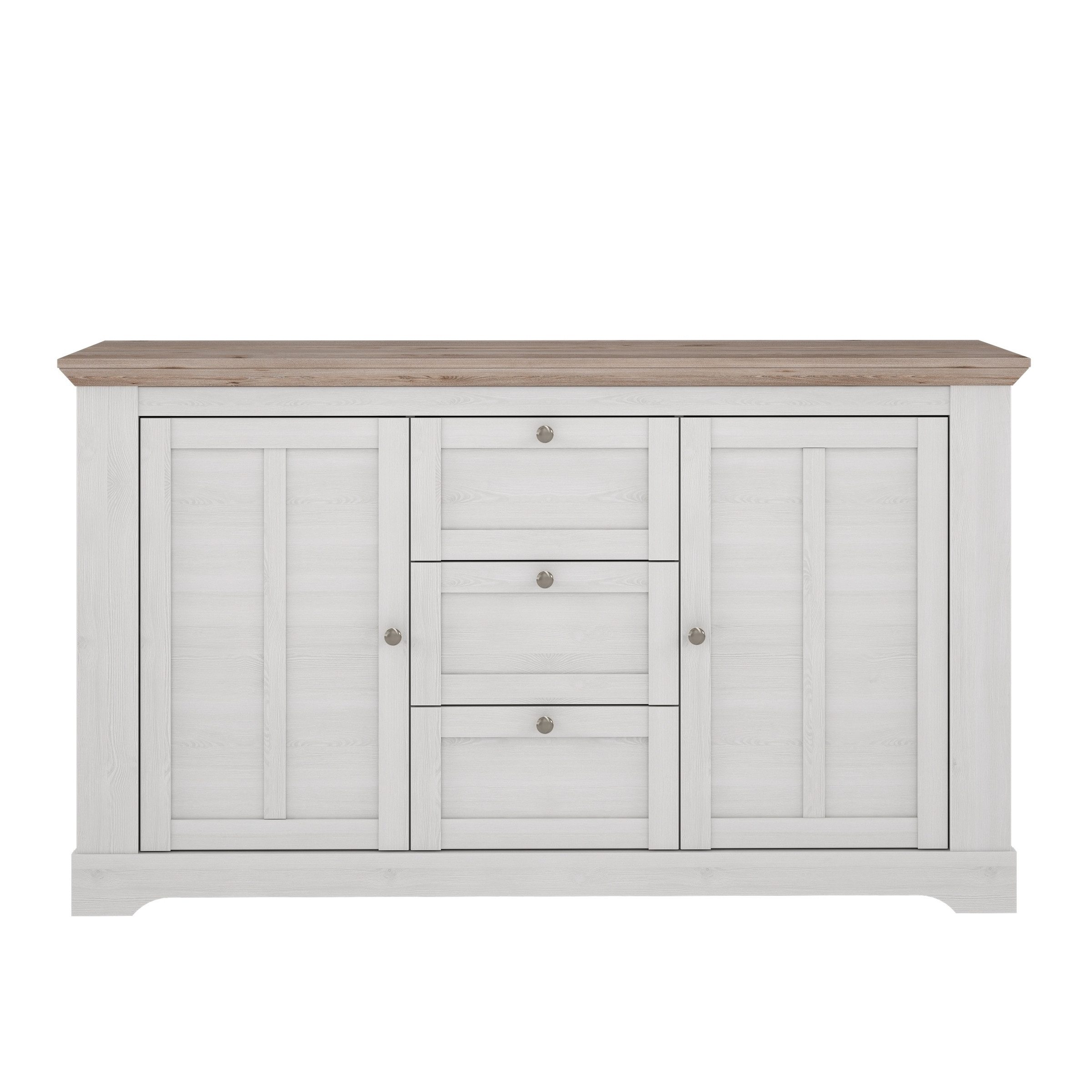 freiraum Sideboard ILOPPA, 3 Schübe, 2 Türen, weiss/ Nelson Eiche Dekor - 160x92,5x44,3cm (BxHxT)