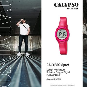 CALYPSO WATCHES Digitaluhr Calypso Damen Uhr K5677/4 Kunststoffband, (Digitaluhr), Damen Armbanduhr rund, PURarmband pink, Sport