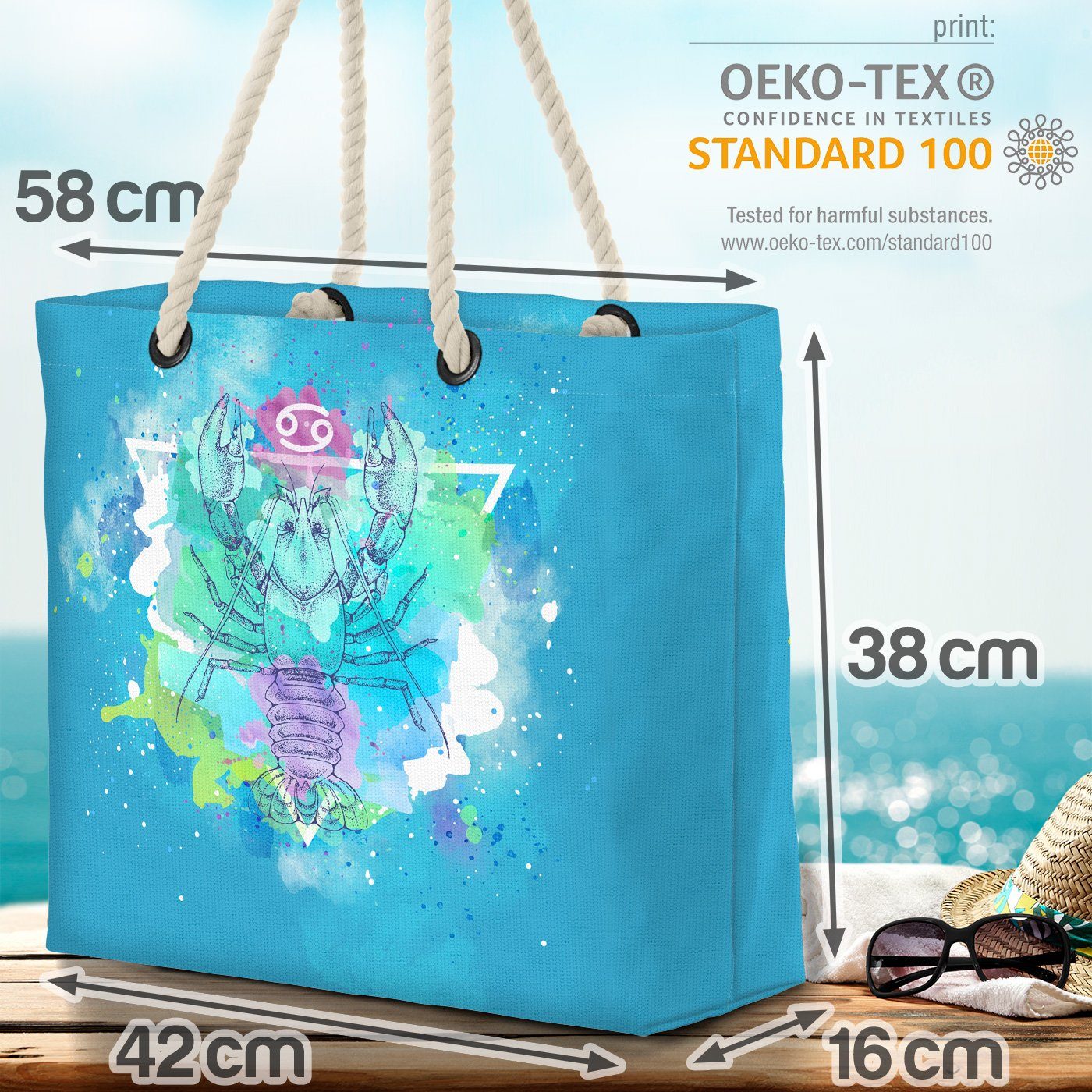 Strandtasche Horoskop Sternzeichen Löwe Krebs Krebs VOID Jungfr Stier (1-tlg), Widder Zwillinge