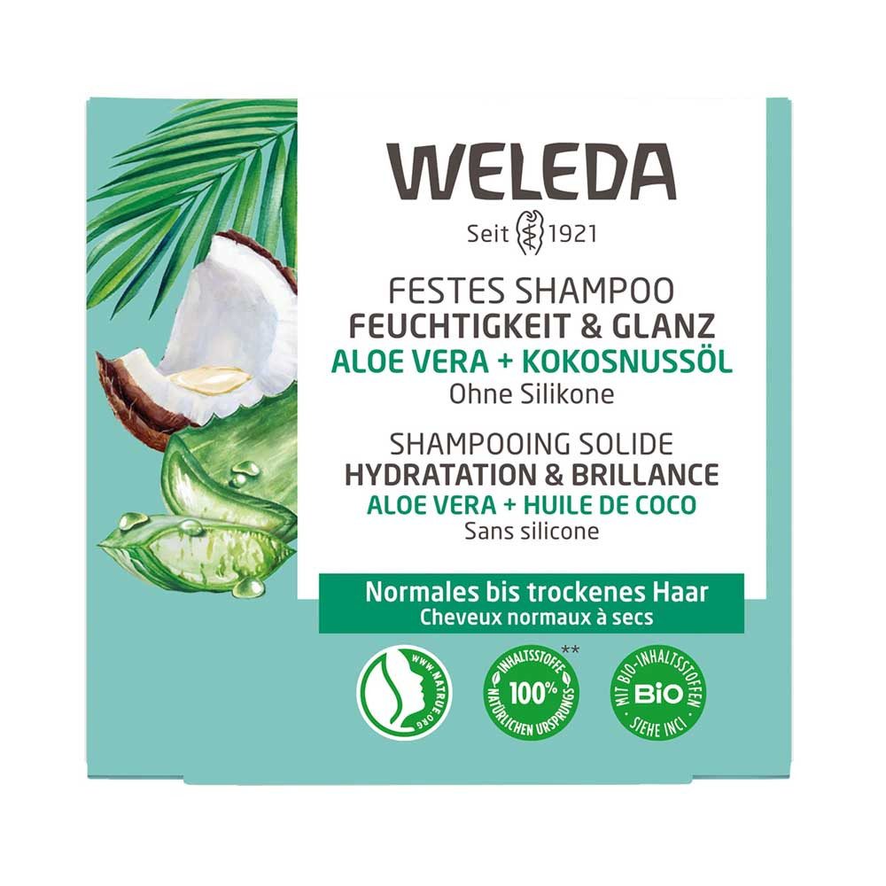 WELEDA Festes Haarshampoo Aloe Vera + Kokosnussöl - Festes Shampoo Feuchtigkeit & Glanz 50g