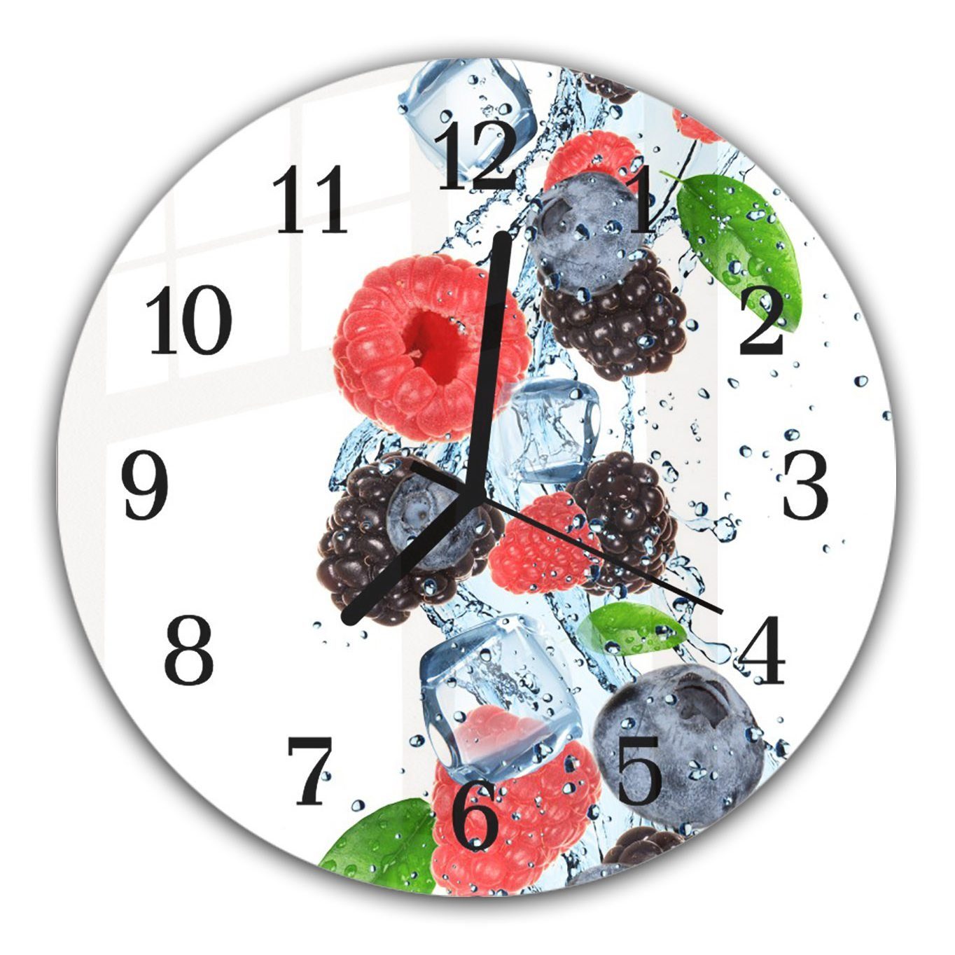 Primedeco Wanduhr Wanduhr aus Glas mit Motiv Früchte im Wasser Splash - Rund mit Durchmesser 30 cm und Quarzuhrwerk