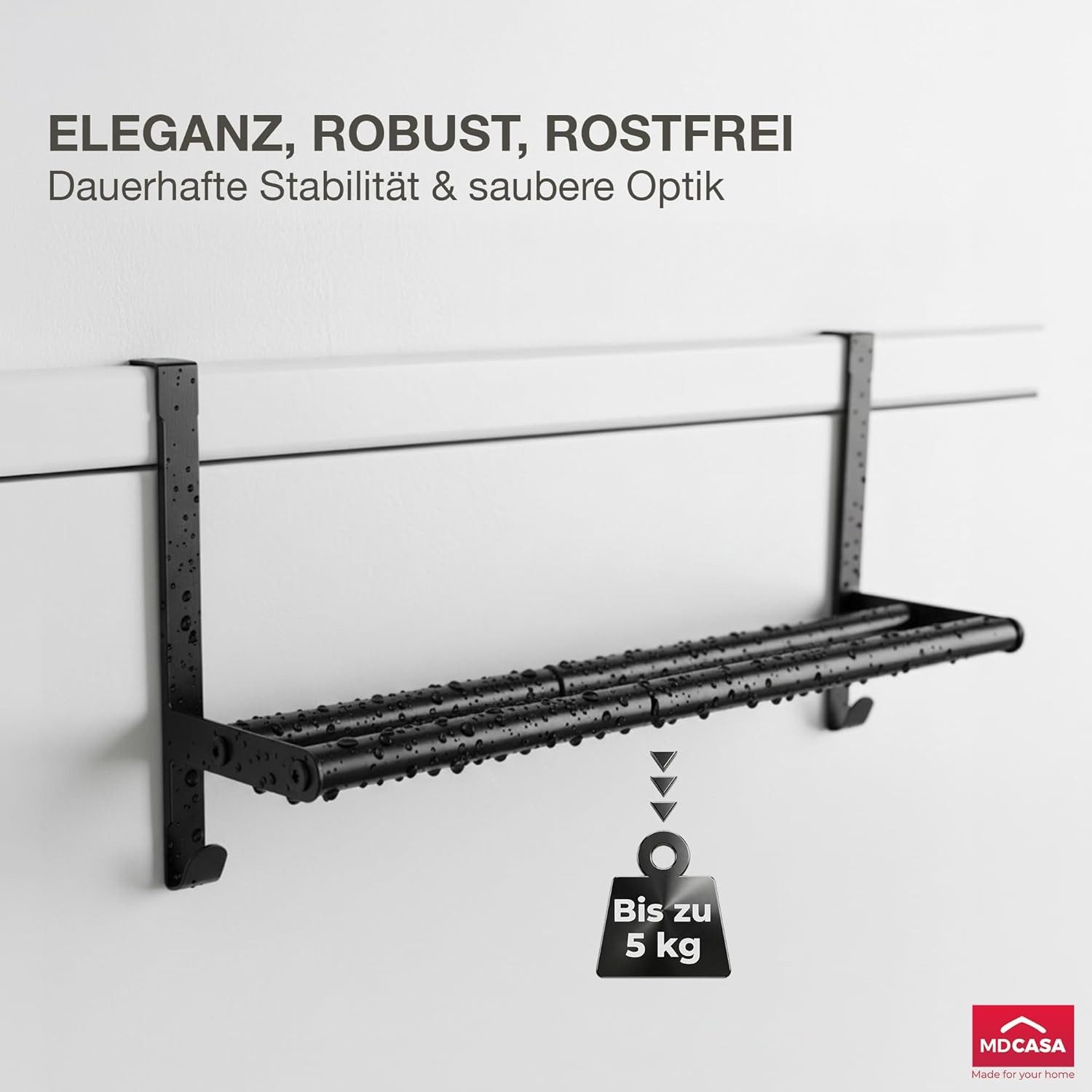 MDCASA Handtuchstange I Stabiler Handtuchhalter ohne Bohren für alle gängigen Türen, Längenverstellbar 43 bis 80 cm, inkl. Kratzschutz – Bild 5 von 5