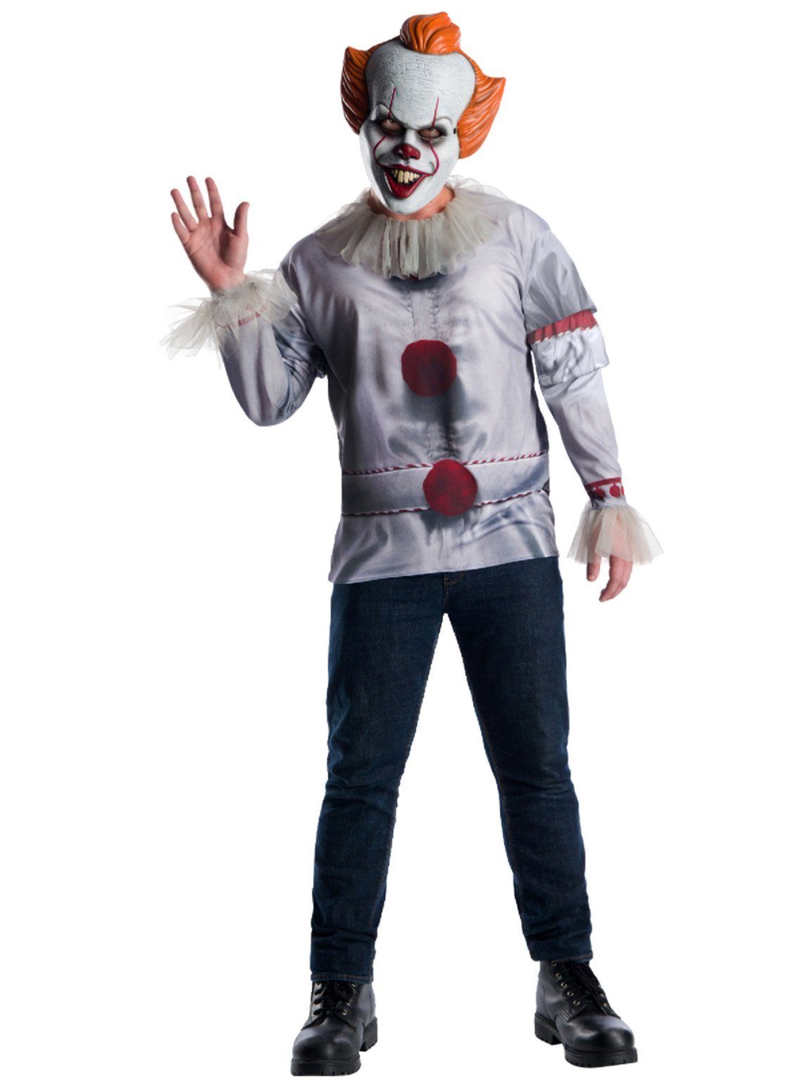 Rubie´s Clown-Kostüm Pennywise Oberteil & Maske Halloween Kostüm Herren, Horrorclown-Verkleidung aus der Stephen King-Neuverfilmung
