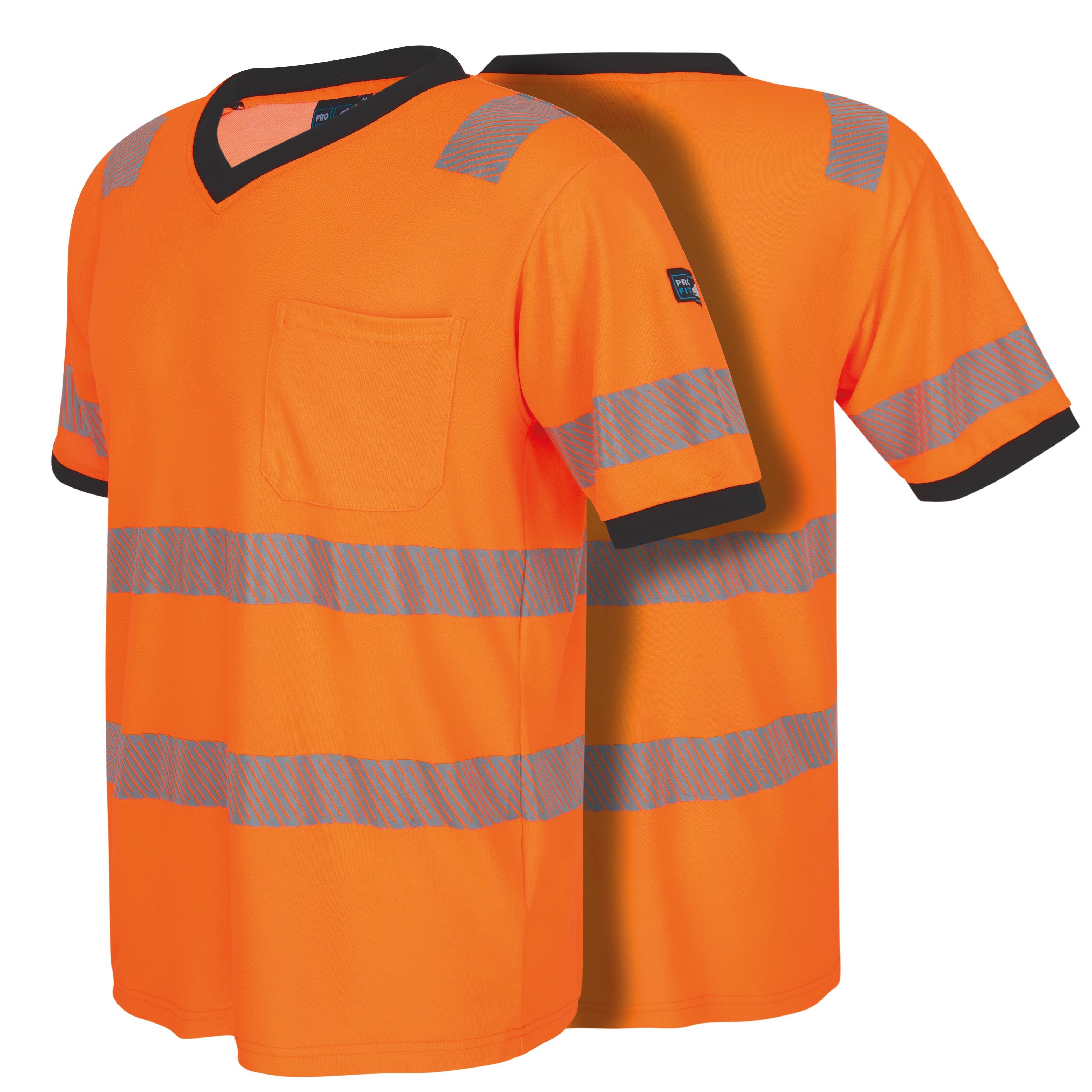 PRO FIT T-Shirt Warnschutz, Arbeits-Shirt, Warnshirt - Neonorange (1, Stück) Atmungsaktiv, Reflexstreifen, UV-Schutz, Allergiker geeignet, Unisex