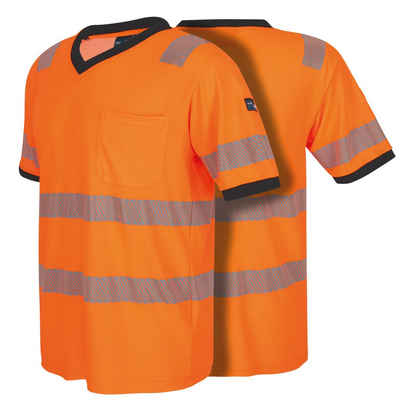 PRO FIT by Fitzner T-Shirt Warnschutz, Neon Orange - Grau, (1, Stück) Warnschutzkleidung, Weich, Komfortabel, Hohe Sichtbarkeit