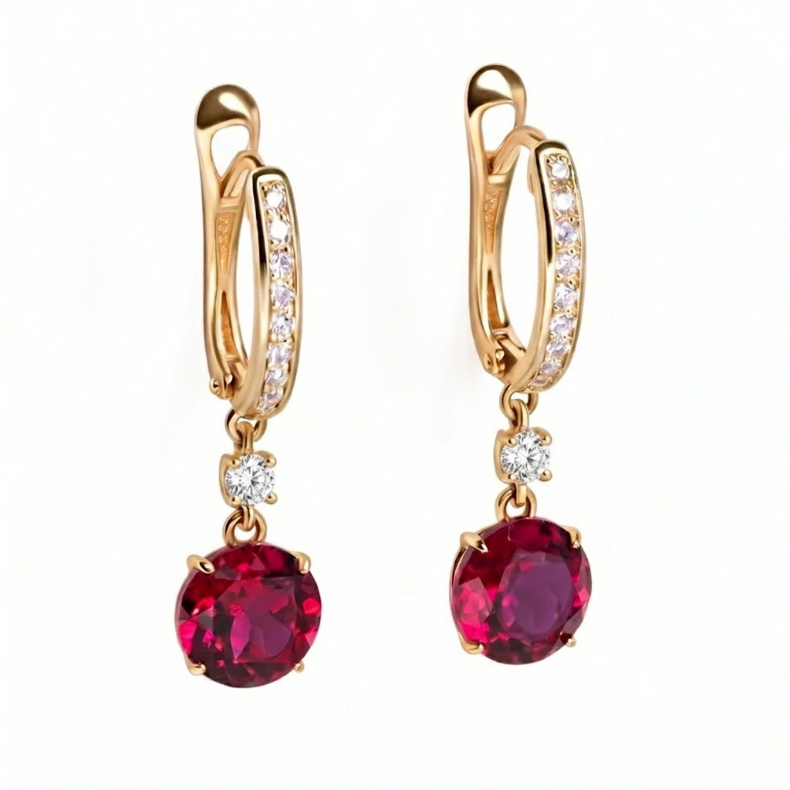 Jumpeak Paar Ohrstecker Edelstein-Ohrringe, Damen-Ohrringe aus 585er Gold, Rubin-Ohrringe, Geschenke für Damen, Geburtstagsgeschenke, Echtheitszertifikat