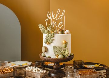 partydeco Tortenstecker, Cake Topper Wild One aus Holz 22cm Geburtstagsdeko 1 Jahr Natur