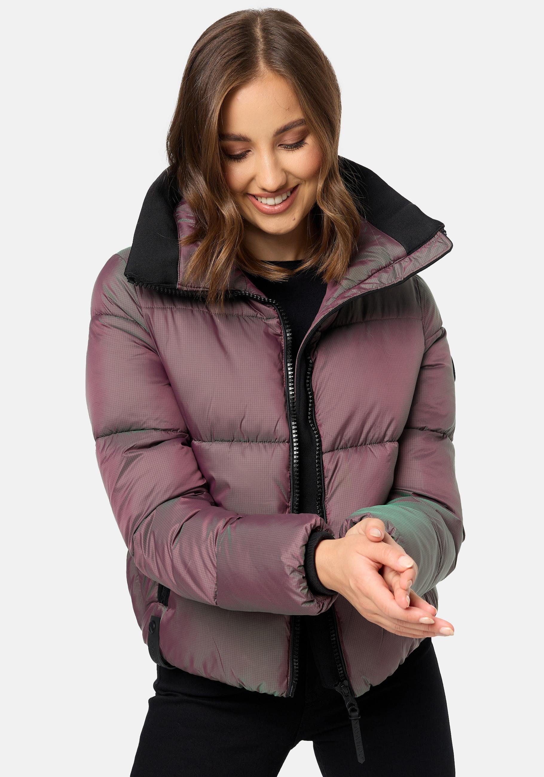 mit Oversize Sternschnüppchen Hüfte zur Chrom-Optik, top bis Navahoo Jacke Damen Winterjacke Steppjacke in Puffy Länge Gesteppte Schnitt,