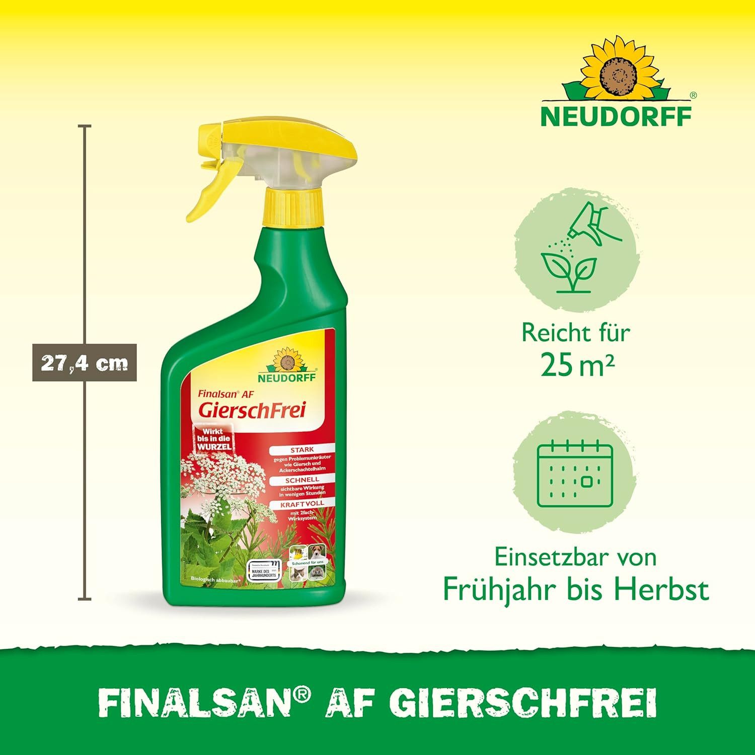 Neudorff Unkrautbekämpfungsmittel Finalsan AF GierschFrei 750 ml für 25 m², 750 ml, 1 St., Schnell wirkend, gegen Giersch und Ackerschachtelhalm, Anwendungsfertiger Unkrautvernichter mit 2-fach-Wirksystem